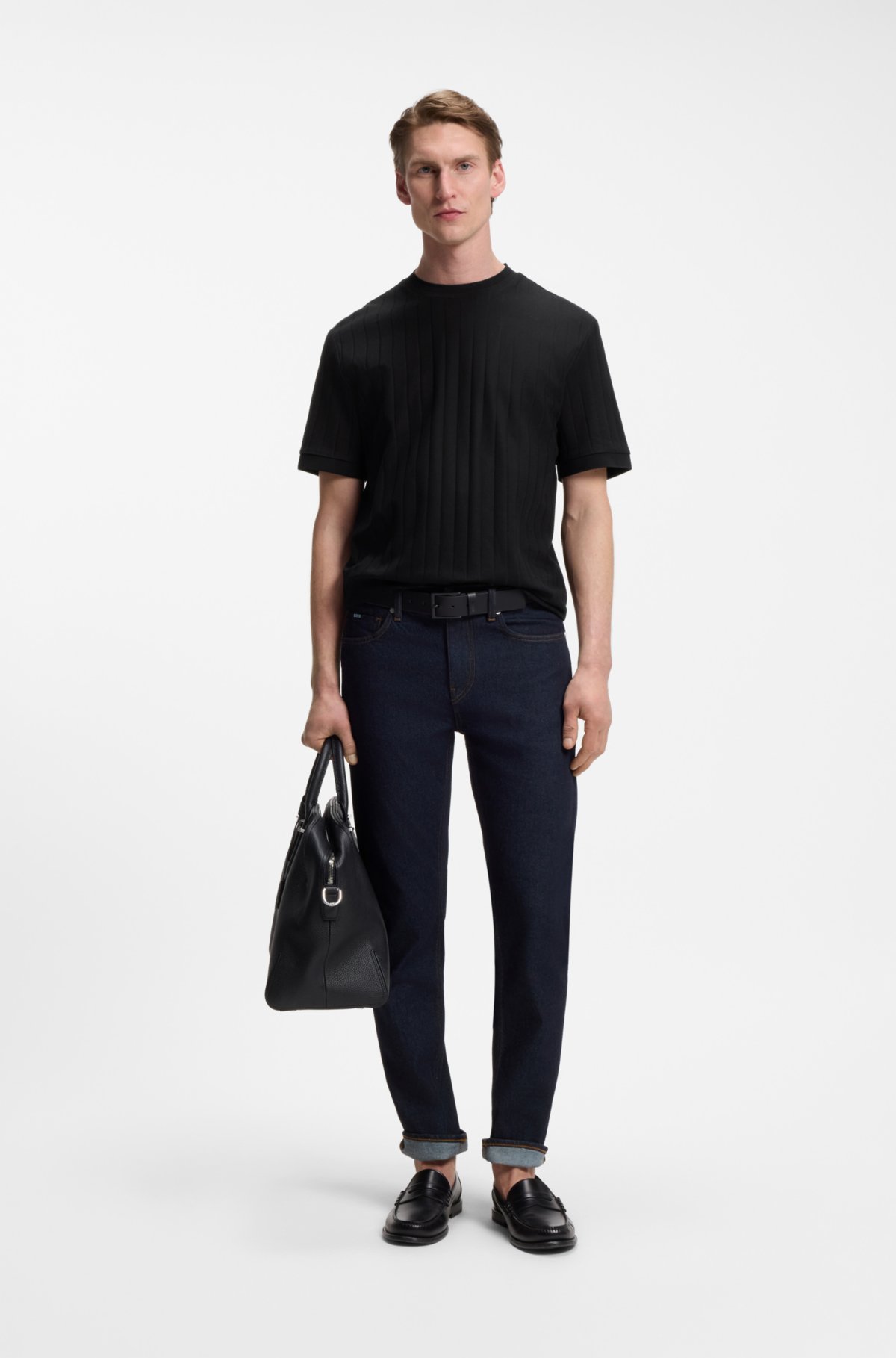 T-shirt a righe verticali in cotone mercerizzato