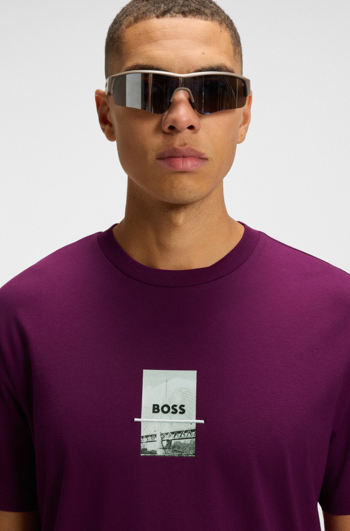 T-shirt con stampa fotografica in cotone elasticizzato