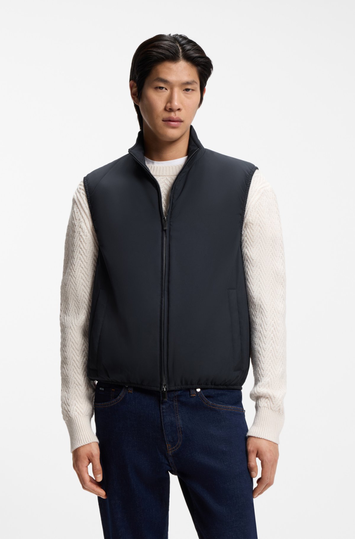 Gilet con bordi in maglia e finitura idrorepellente