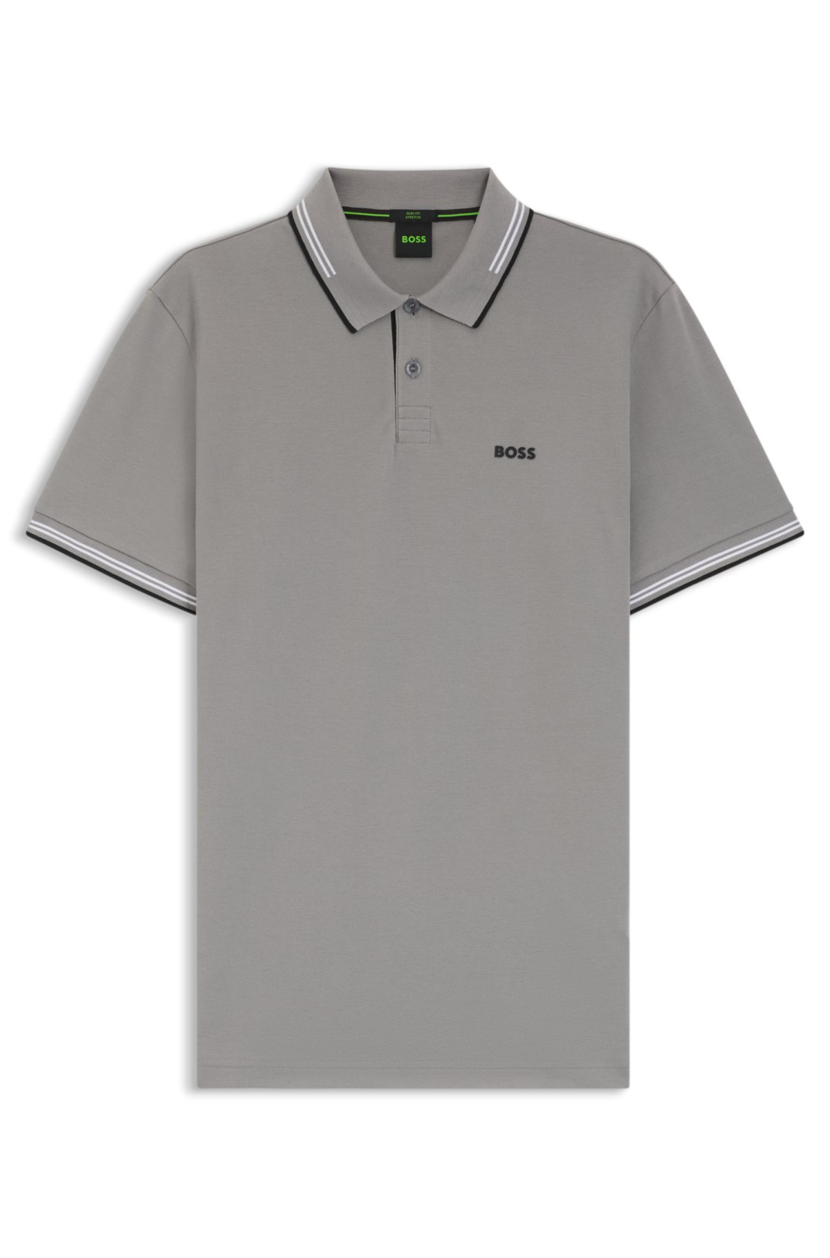 Maglietta polo aderente in cotone elastico con marchio e righe