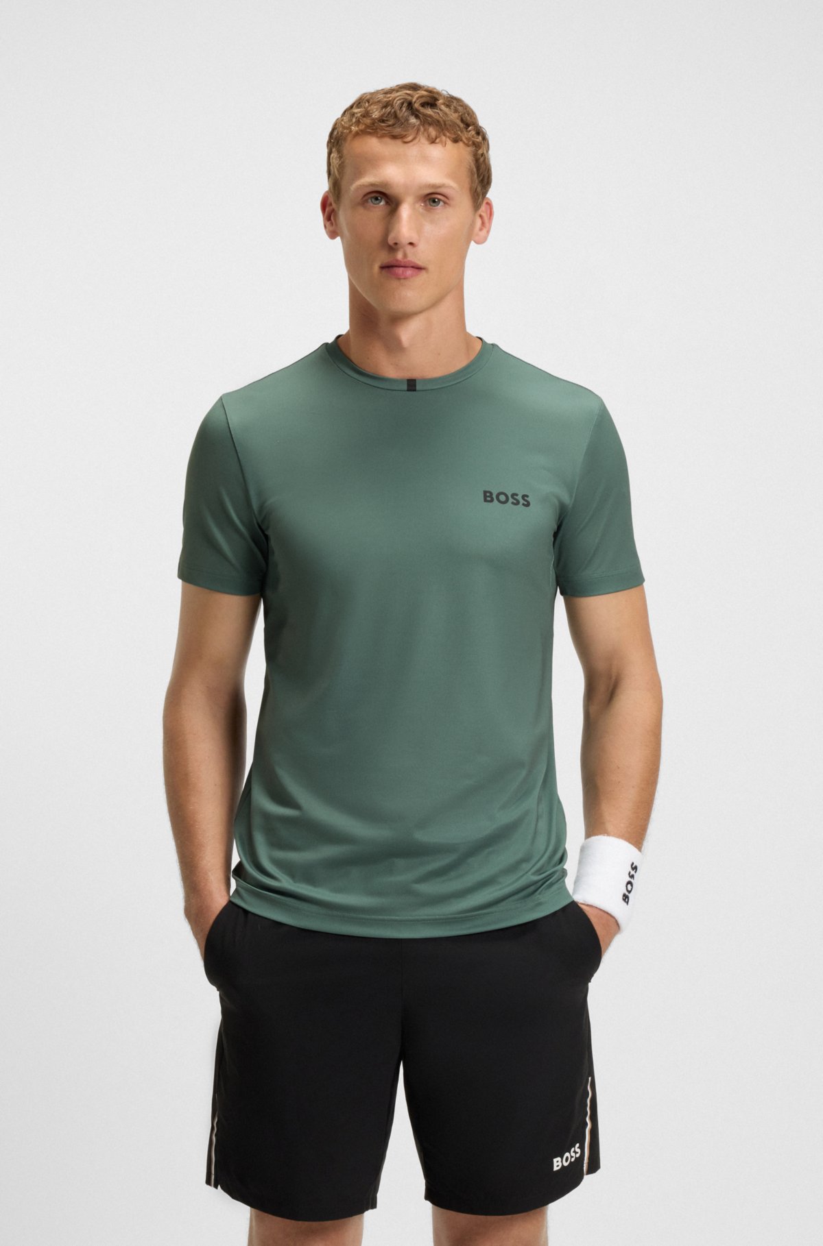 T-shirt aderente con controllo odori in piqué elasticizzato