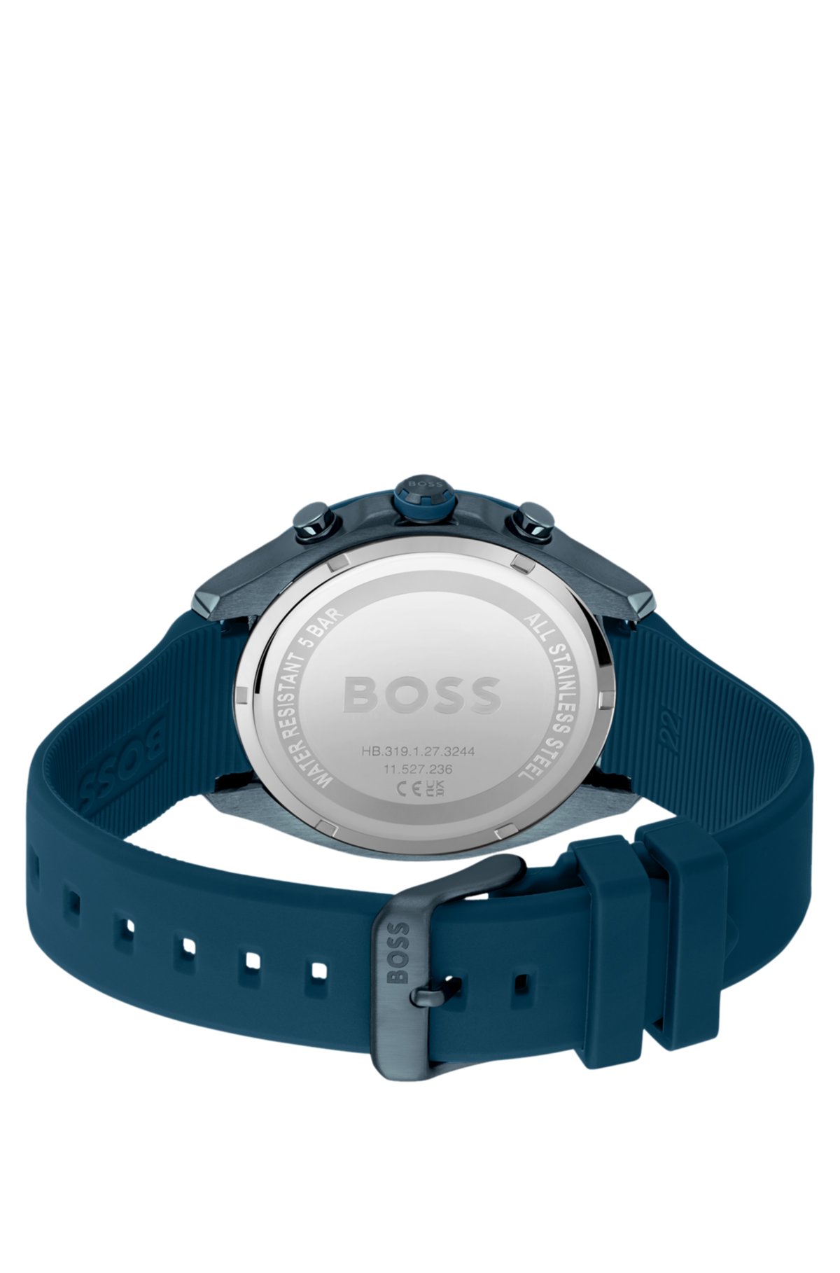 Orologio cronografo con placcatura blu e cinturino in silicone blu