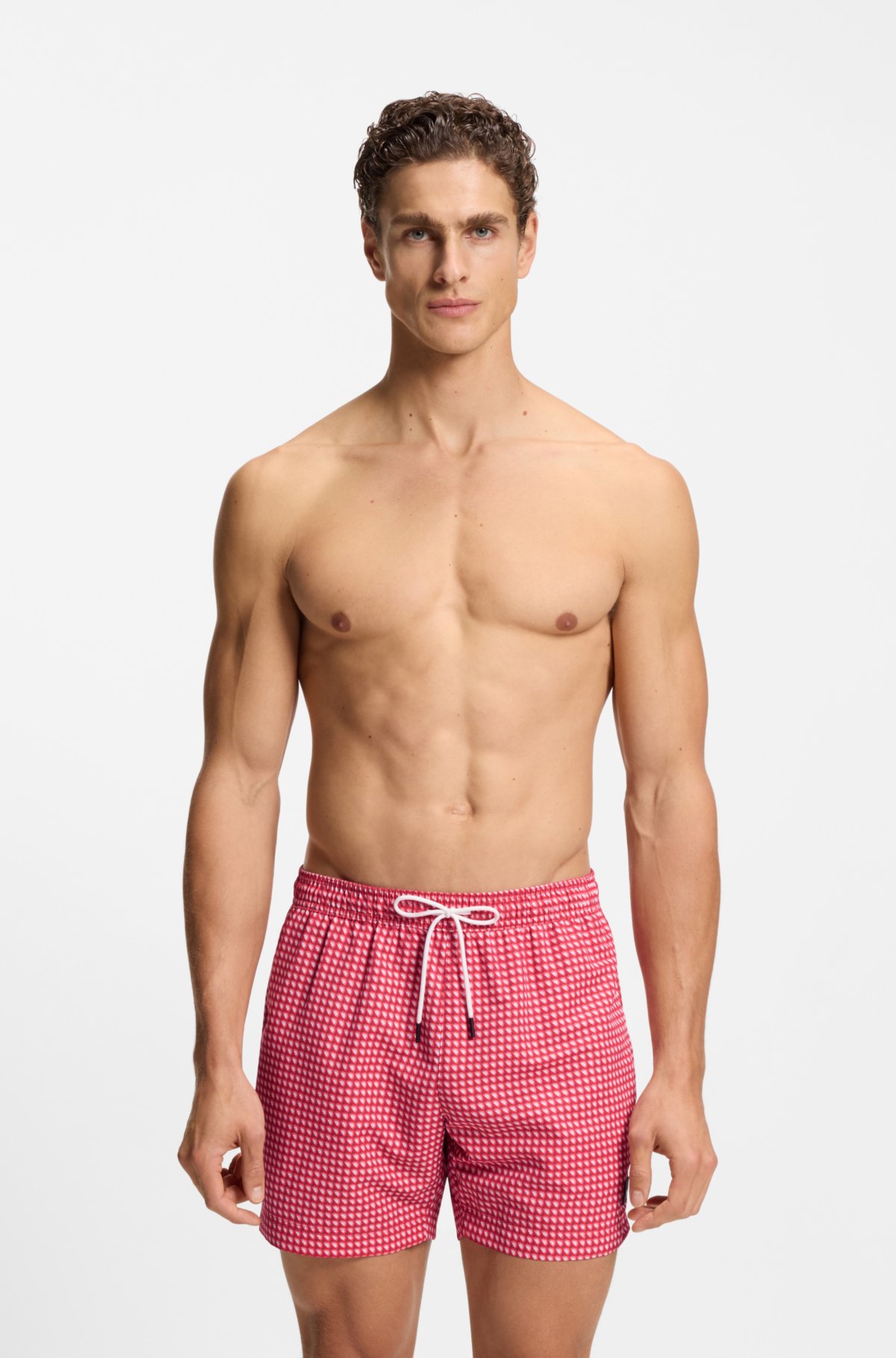 Bermuda da bagno con micro stampa e patch logo