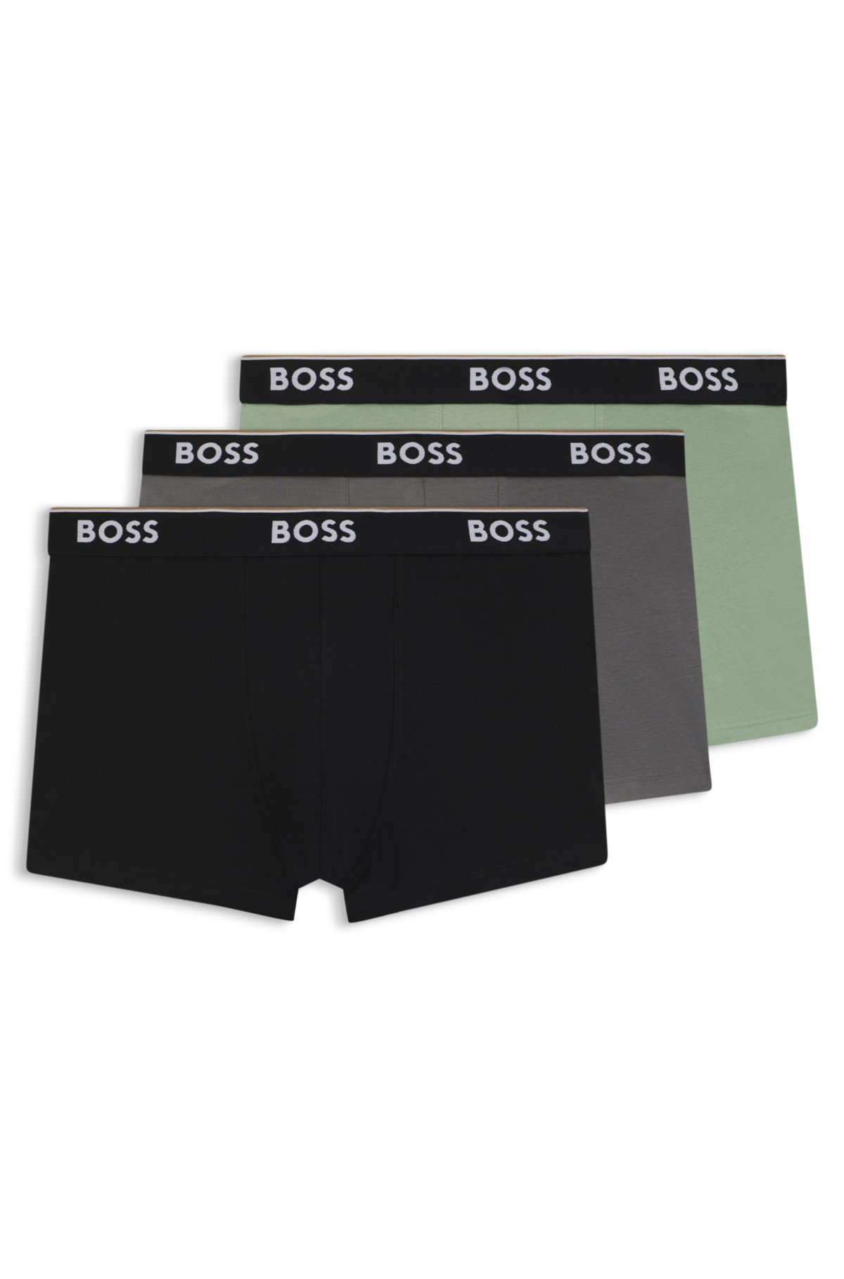 Set di tre boxer in cotone elastico con fascia in vita a logo