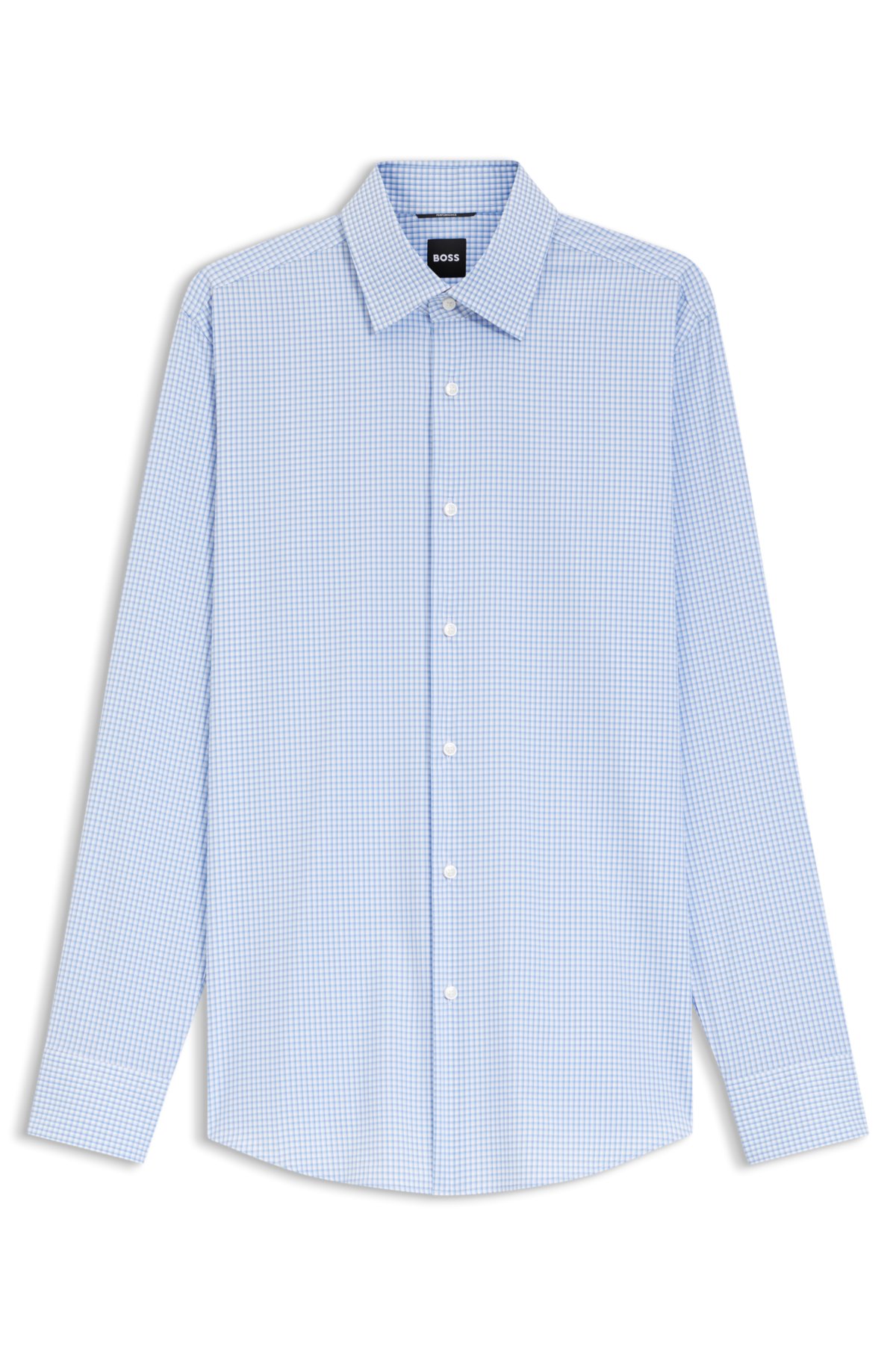 Camicia slim-fit a quadretti in tessuto elasticizzato prestazionale