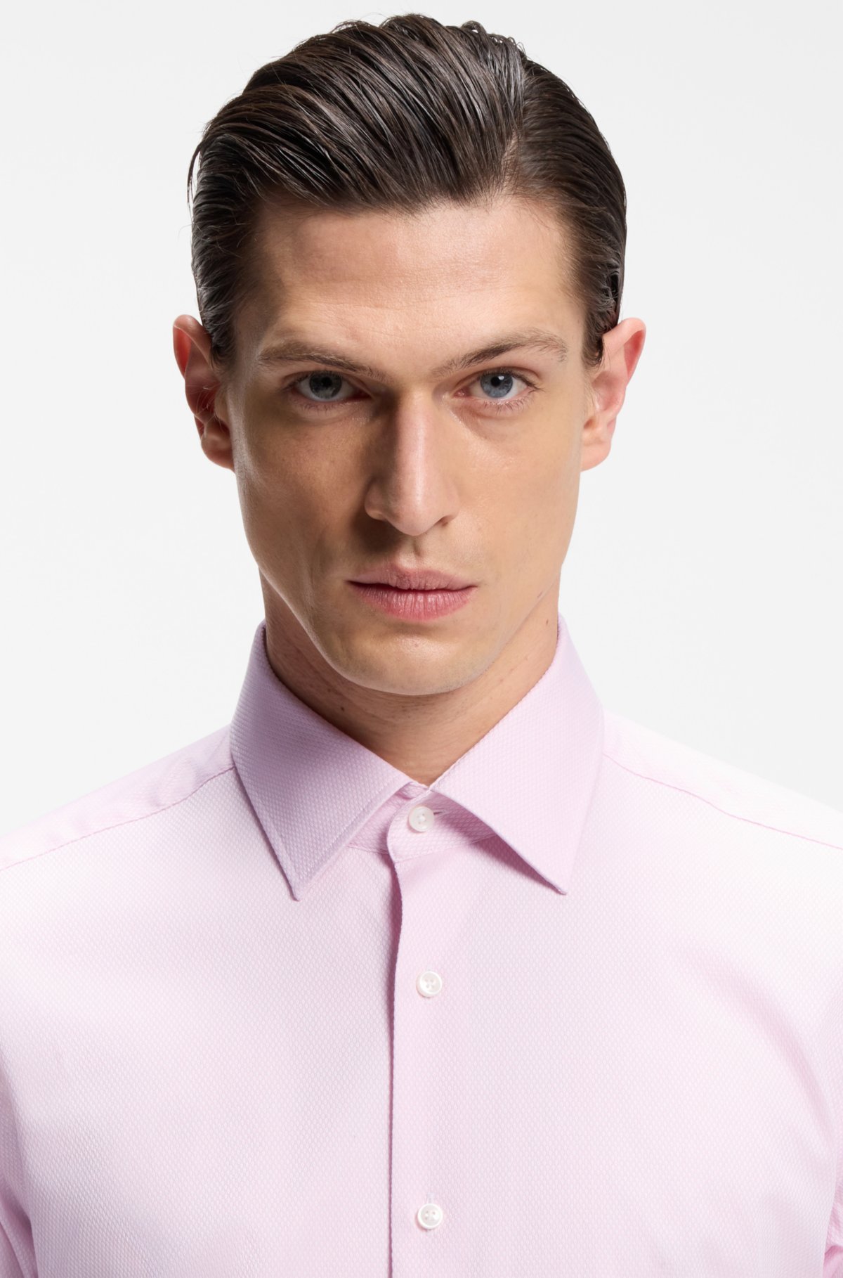Camicia regular fit facile da stirare in cotone elastico dobby