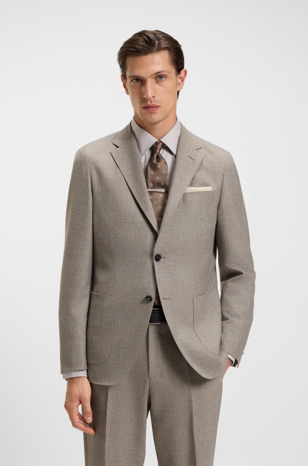 Giacca slim-fit a microdisegno in lana vergine