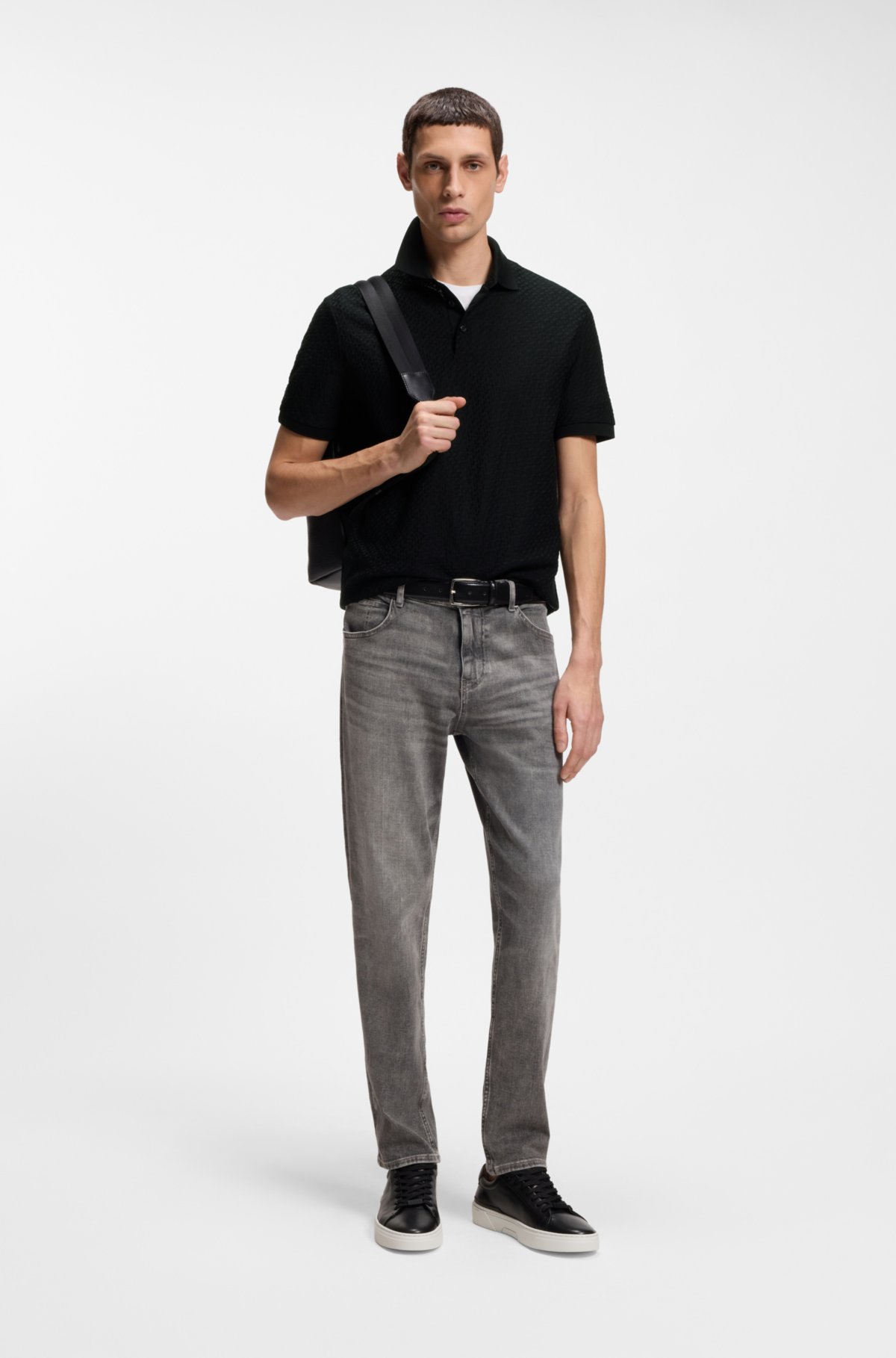 Maglietta polo in cotone con monogramma jacquard