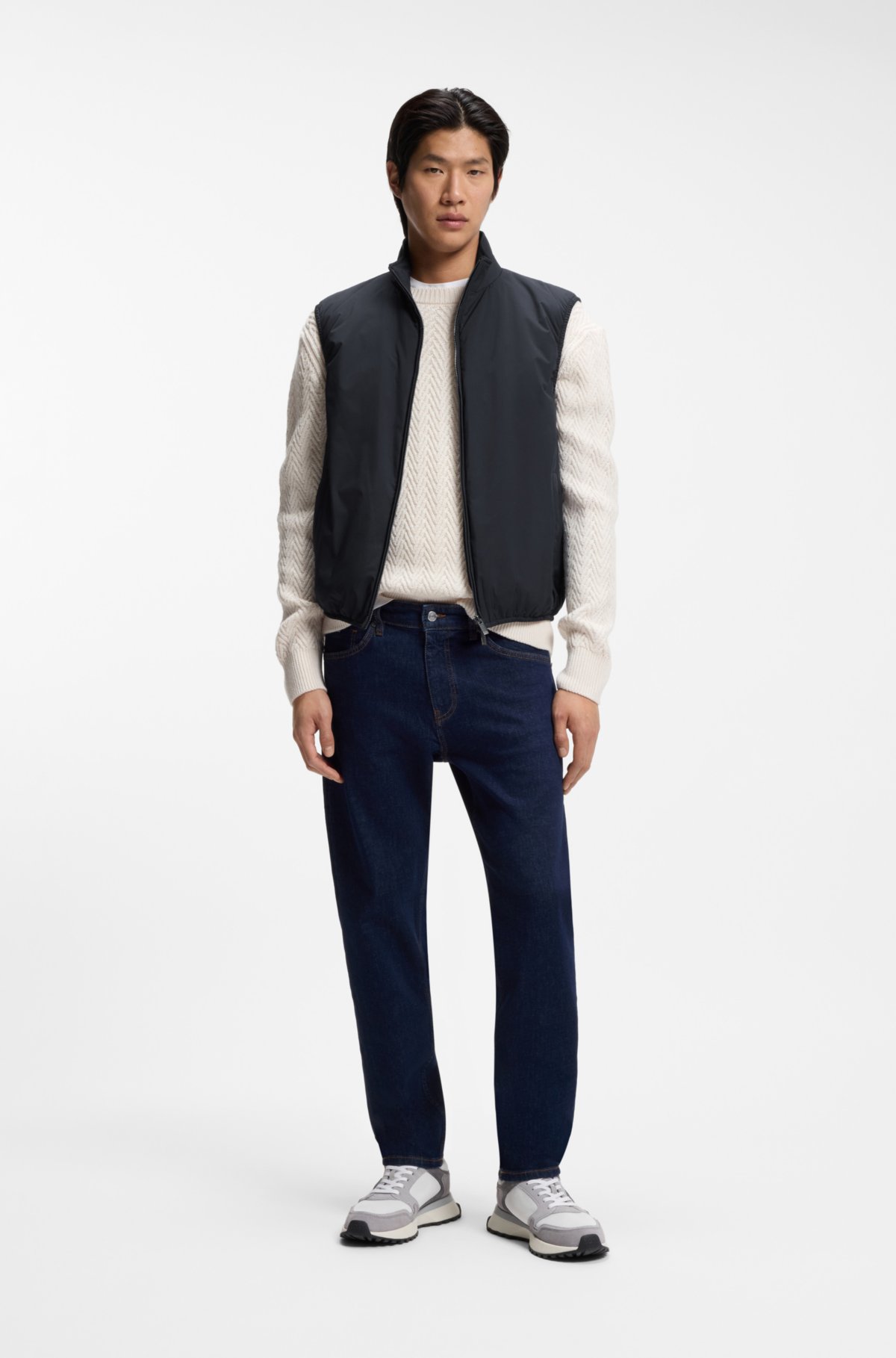 Gilet con bordi in maglia e finitura idrorepellente
