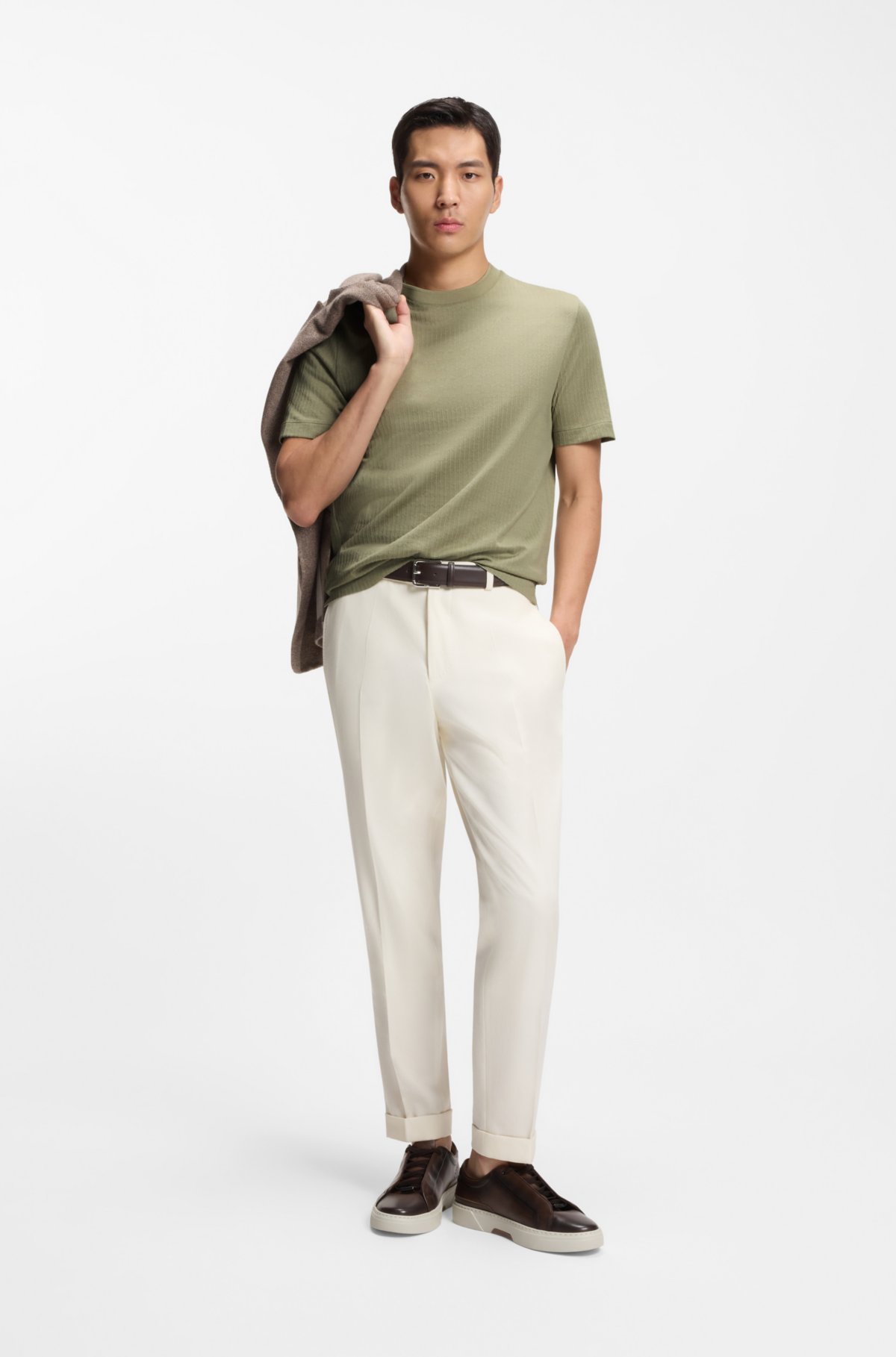 T-shirt in cotone e seta con trama geometrica jacquard
