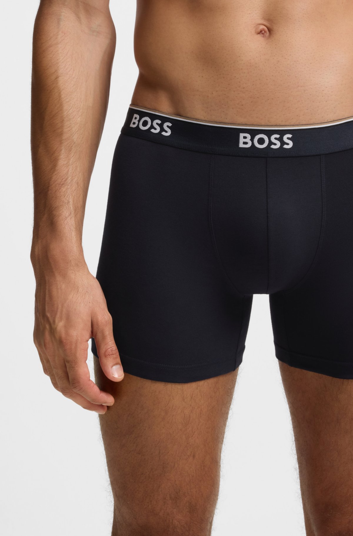 Set di tre boxer con elastico in cotone elasticizzato