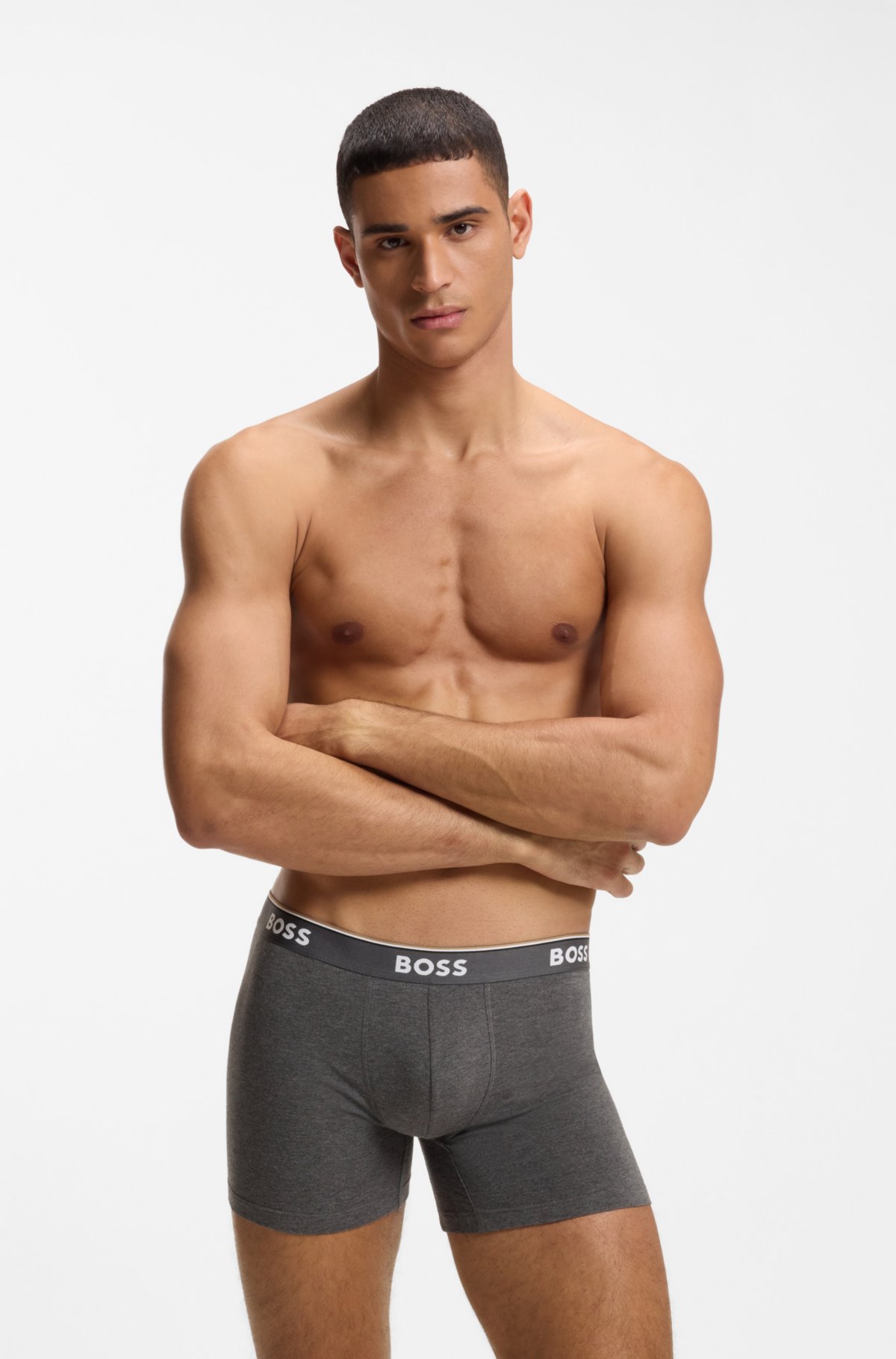 Set di tre boxer in cotone elastico con fascia logo