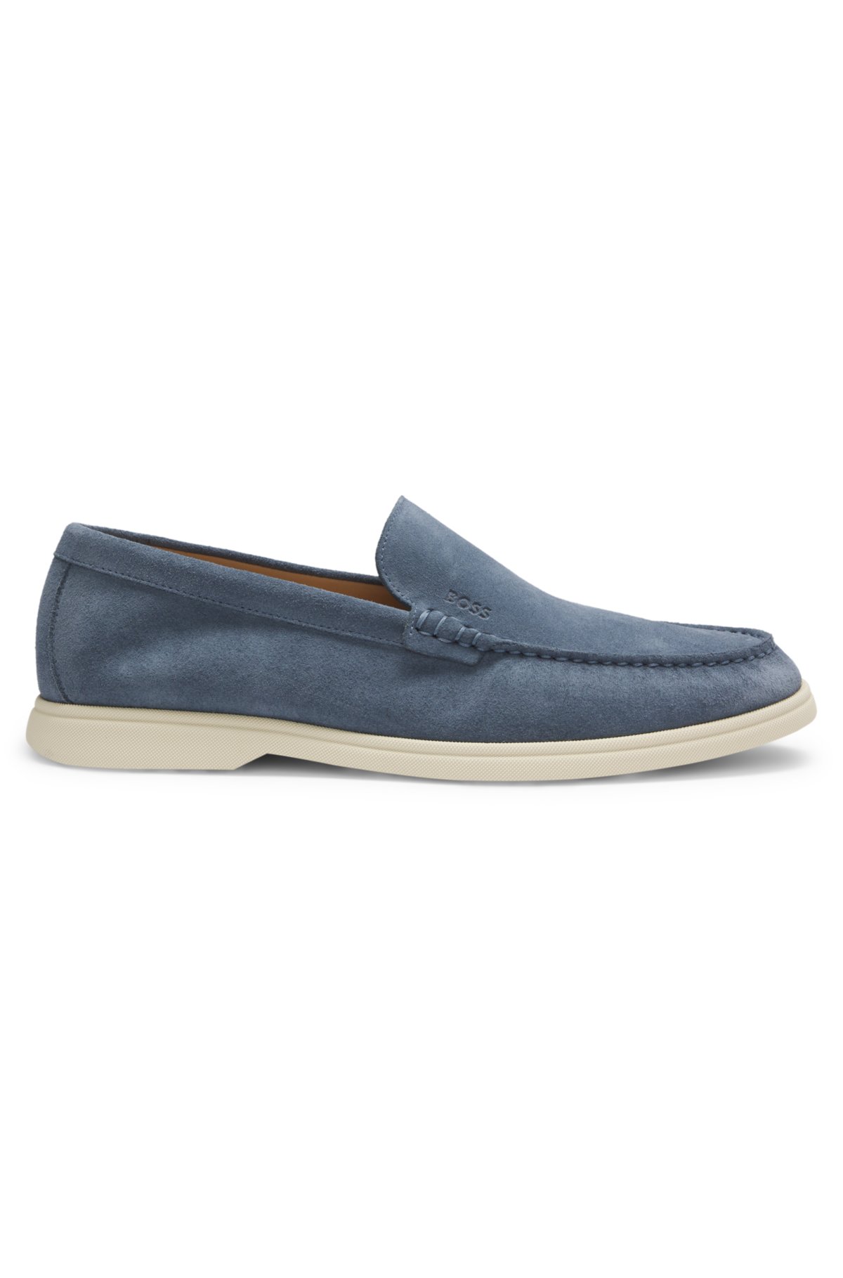 Mocassini con logo in rilievo in suede