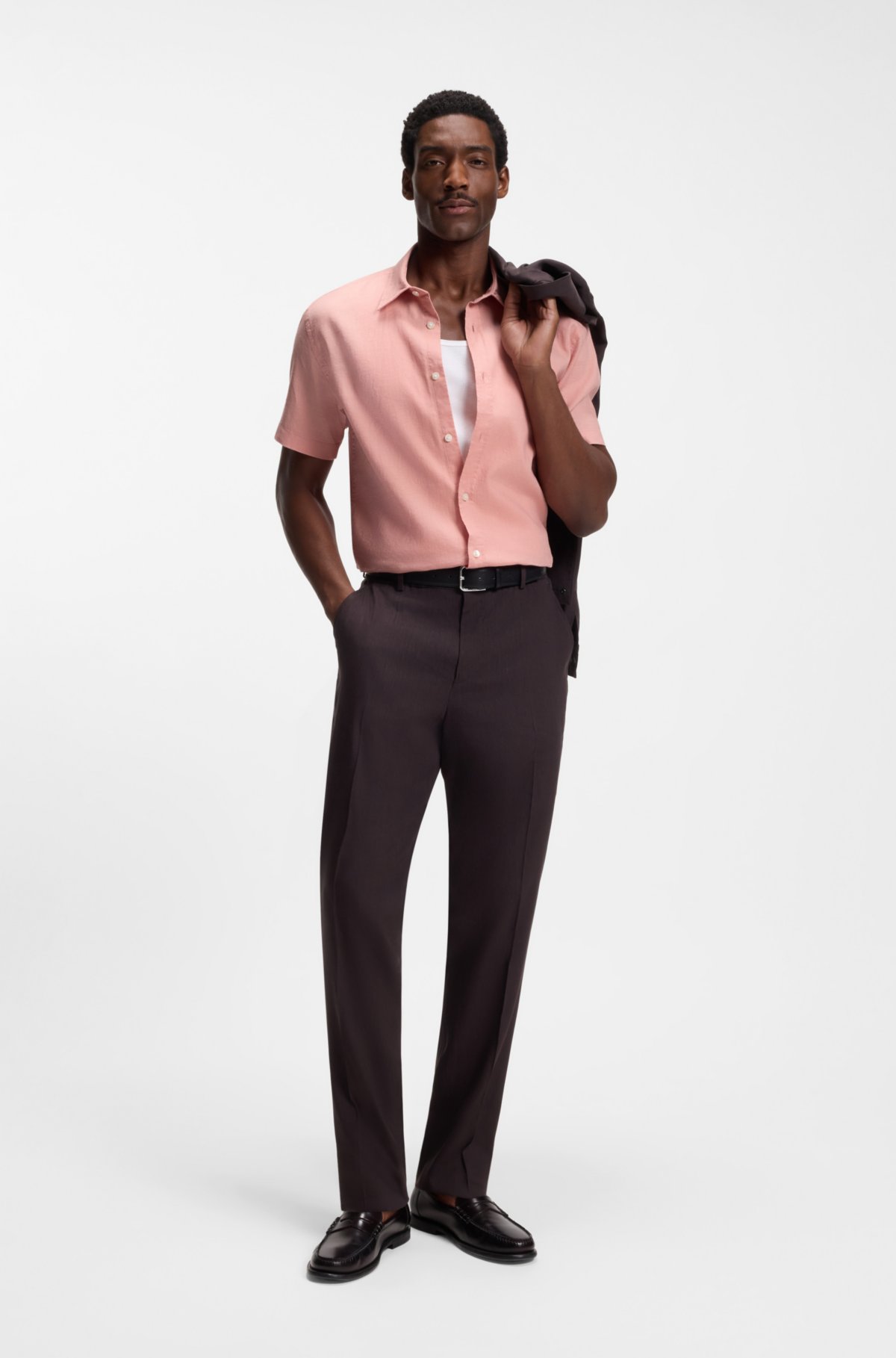 Camicia aderente in lino elasticizzato