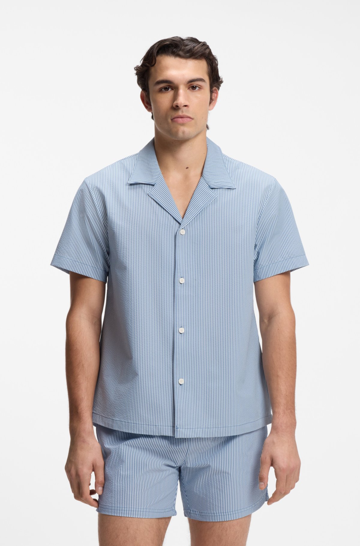 Camicia con taglio regolare in seersucker morbido