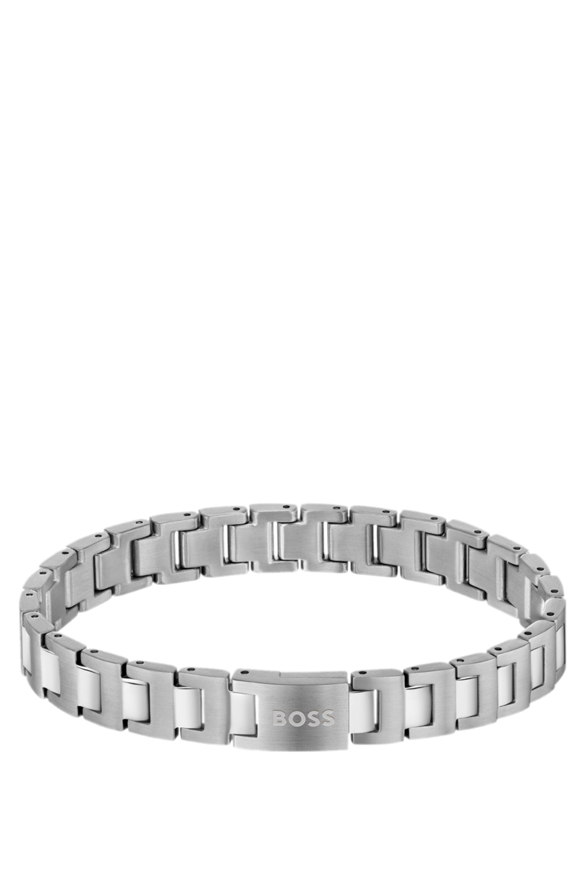 Cuff in tonal argento con chiusura con logo