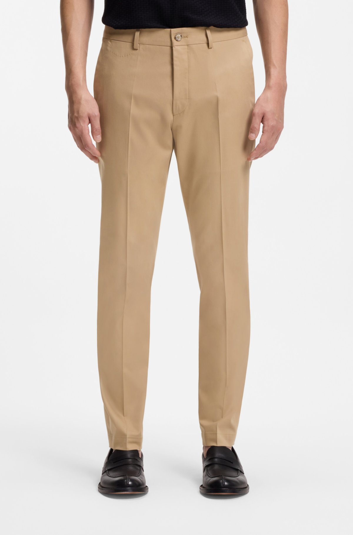 Pantaloni a vestibilità aderente in cotone, seta e stretch