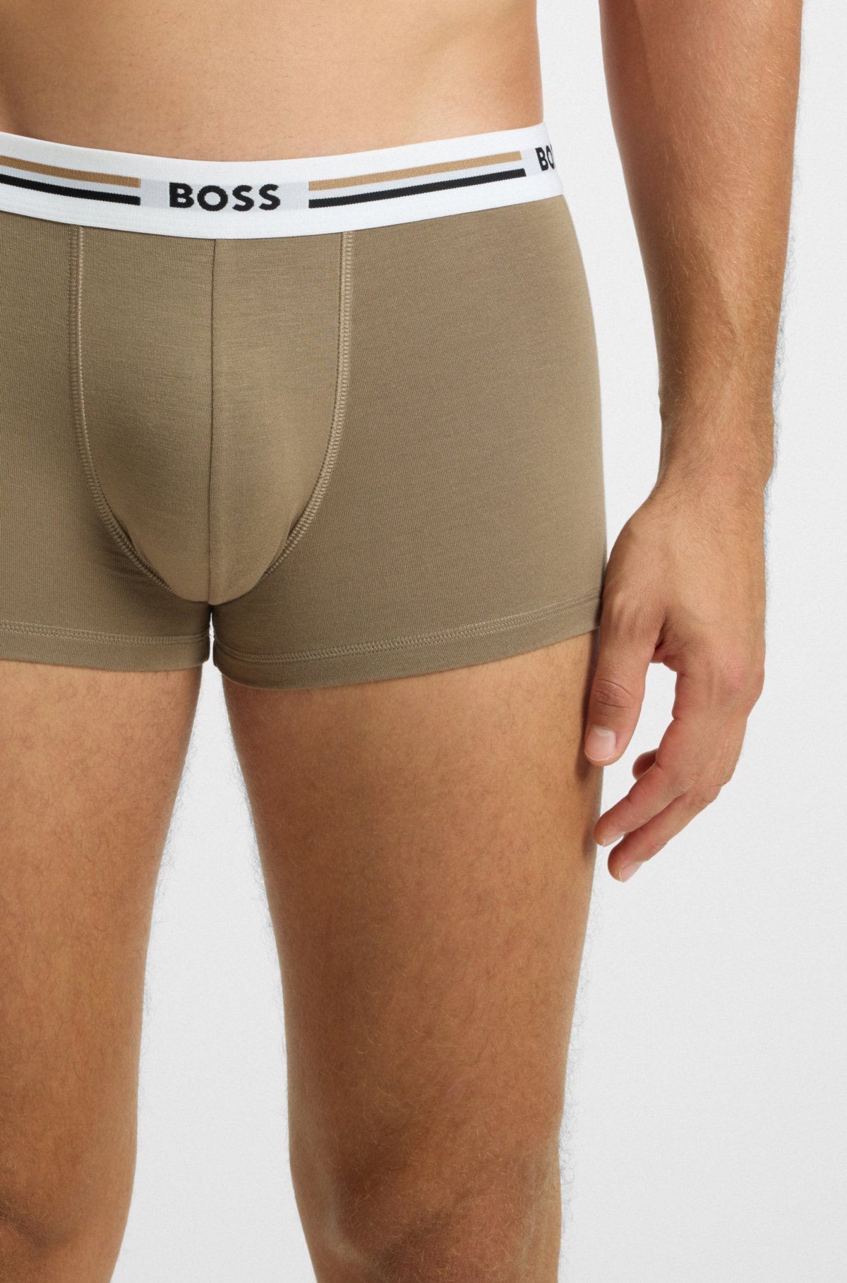 Set di tre boxer con fascia elastica a righe e logo