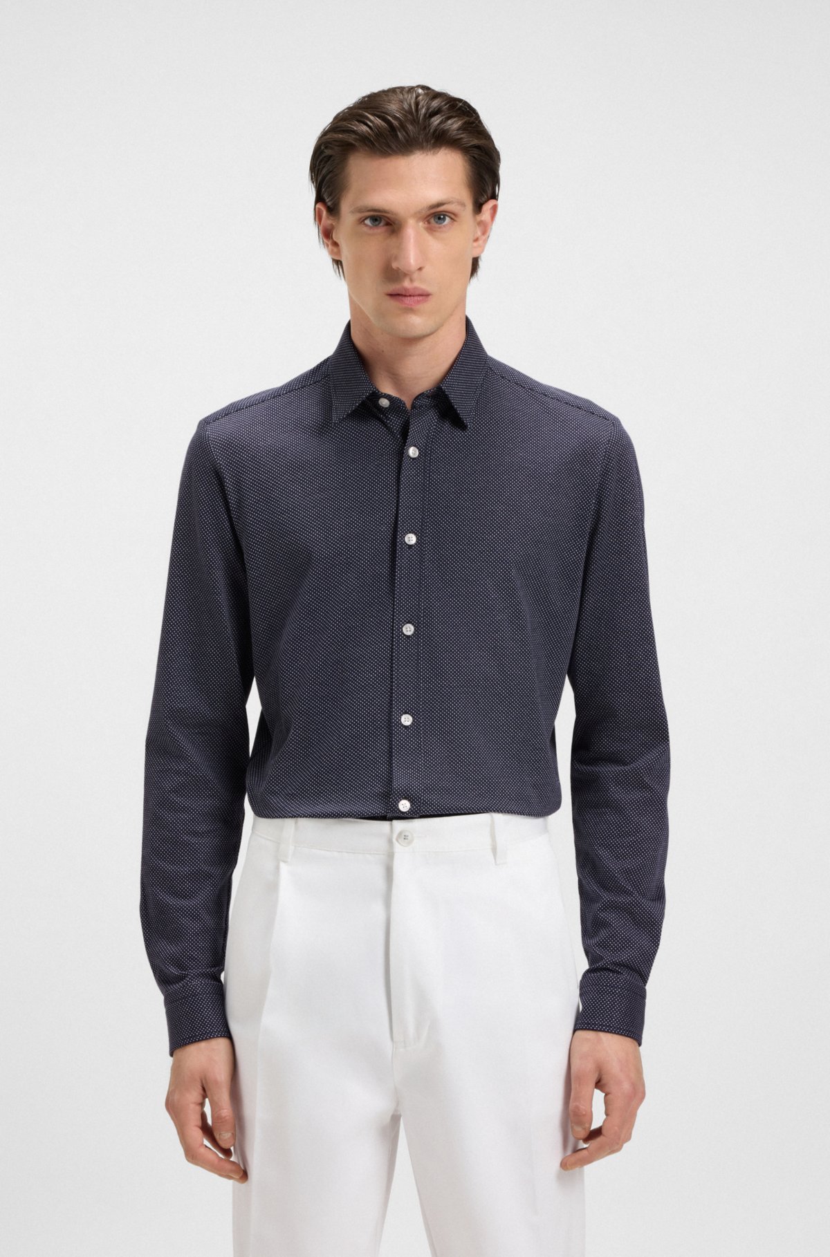 Camicia aderente in jersey di cotone strutturato