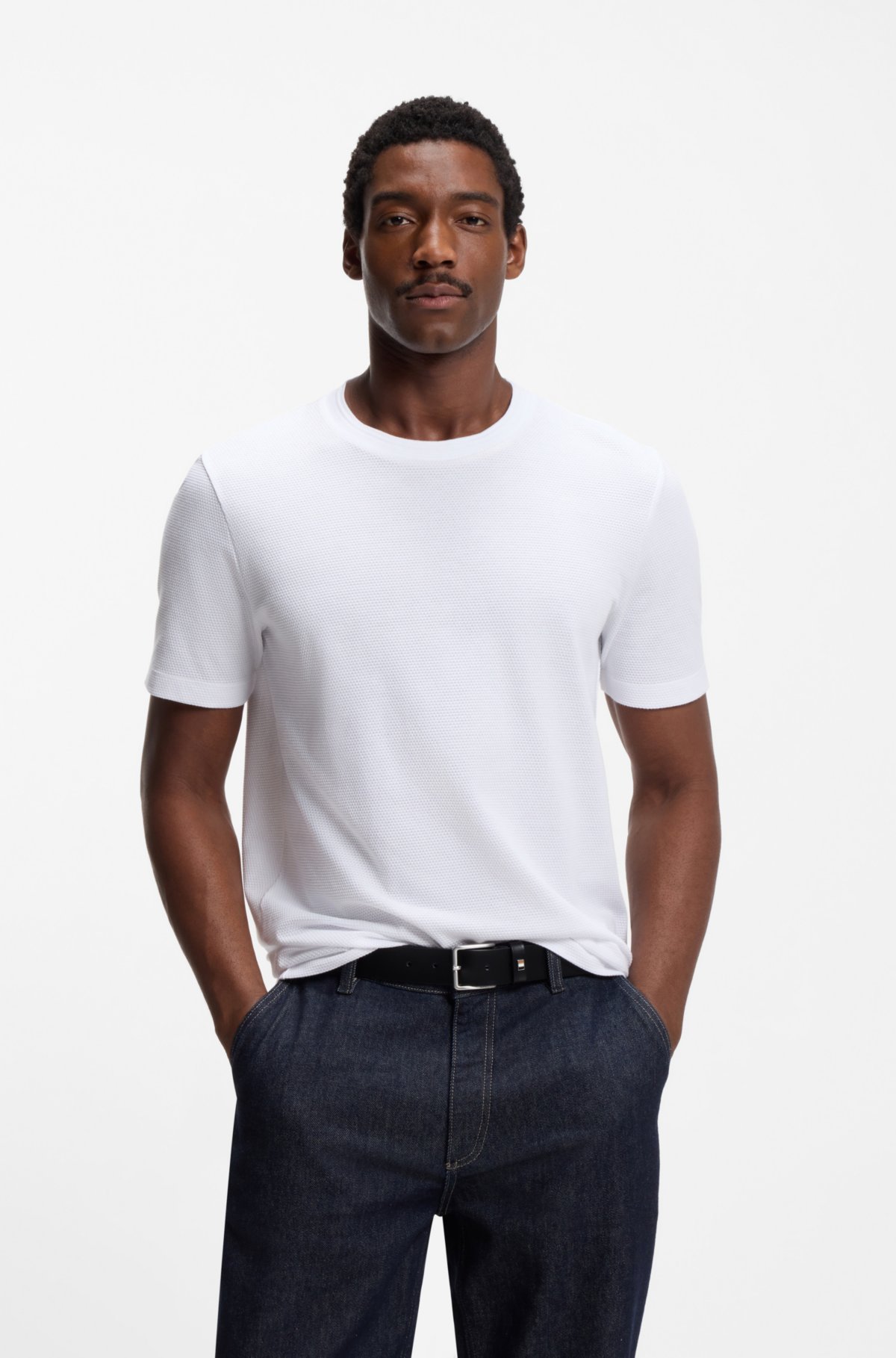 T-shirt a struttura bubble-jacquard in misto cotone