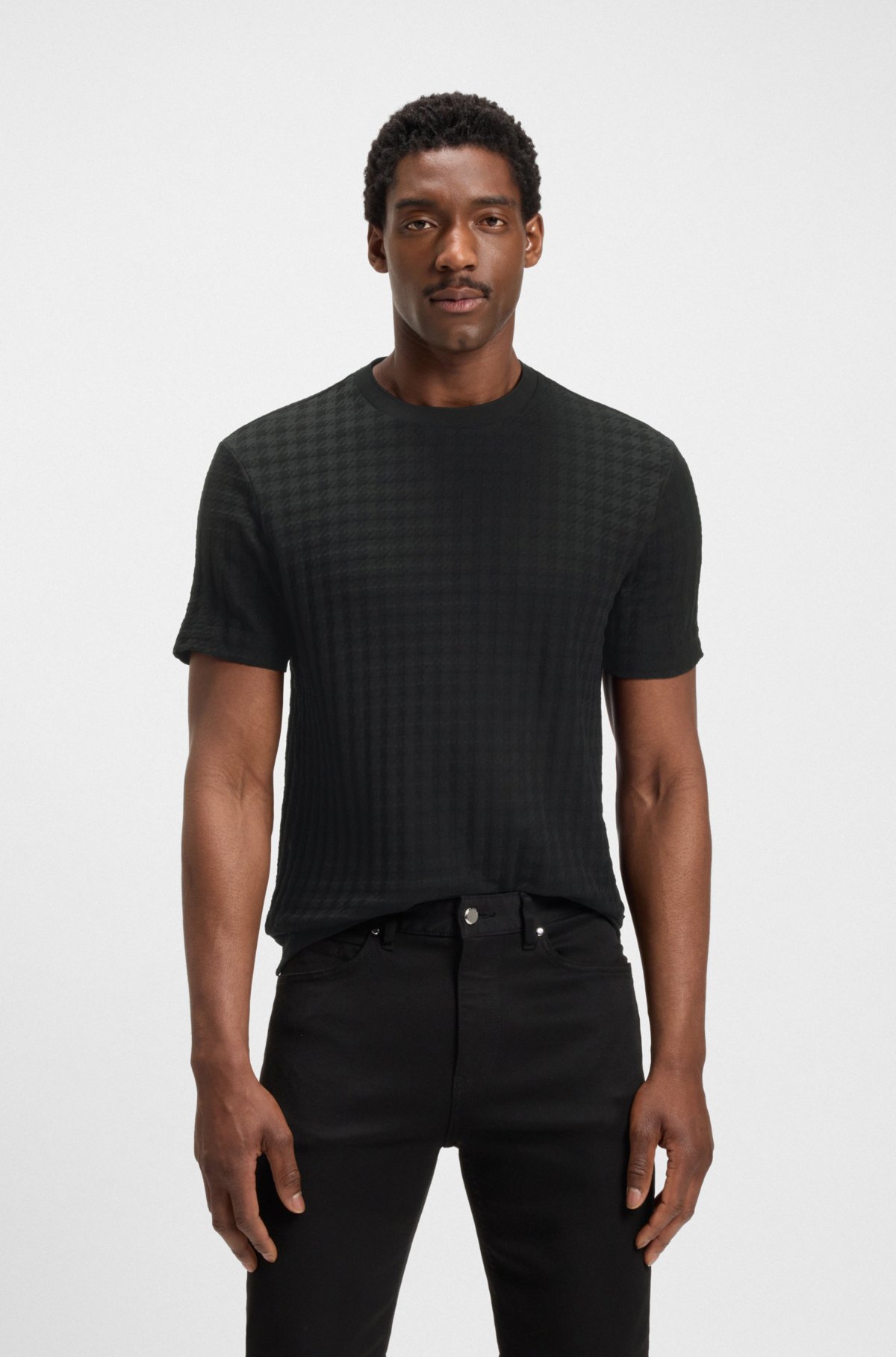 T-shirt in cotone mercerizzato Porsche x BOSS con motivo houndstooth
