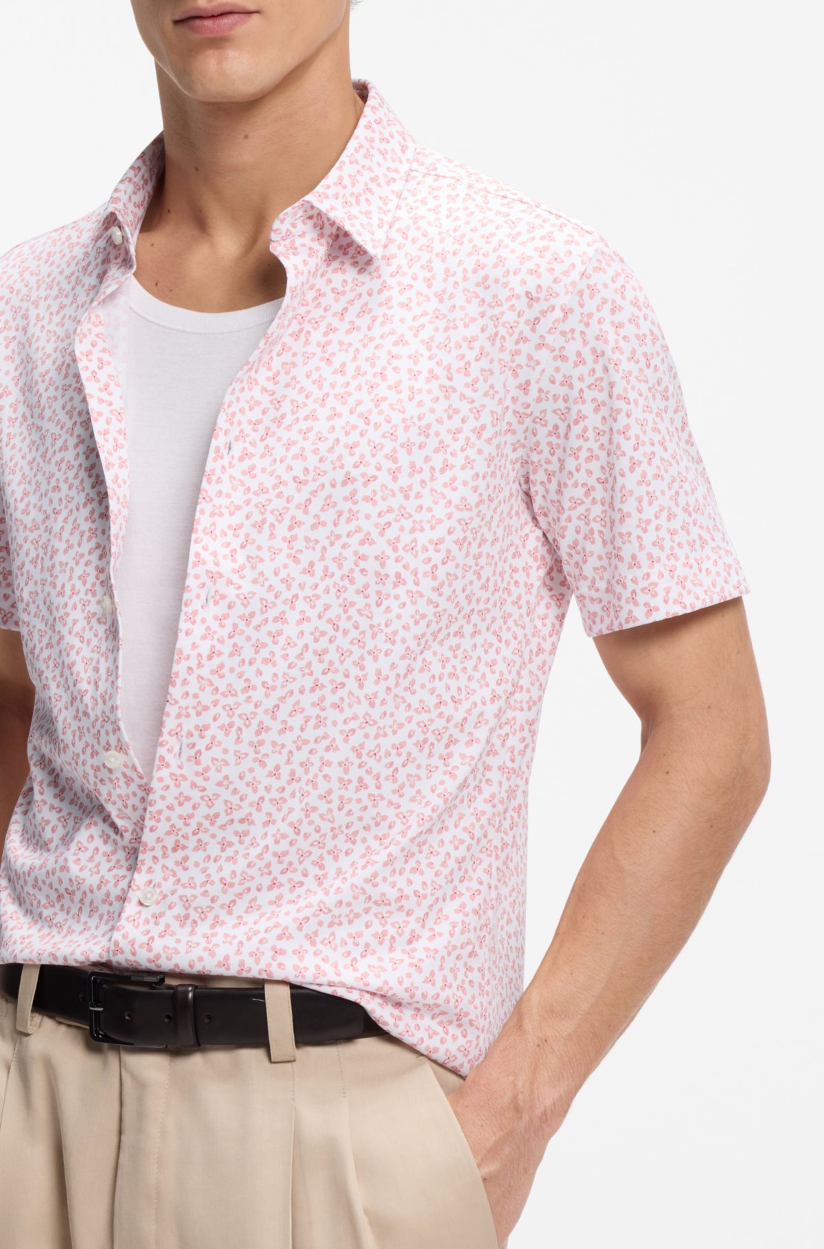 Camicia aderente stampata in jersey di cotone