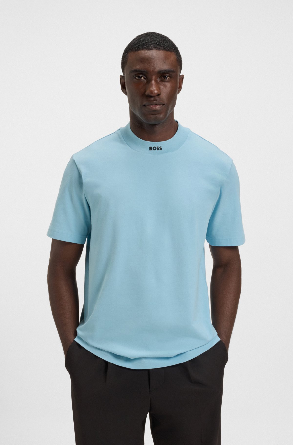 T-shirt a collo con logo in cotone elasticizzato