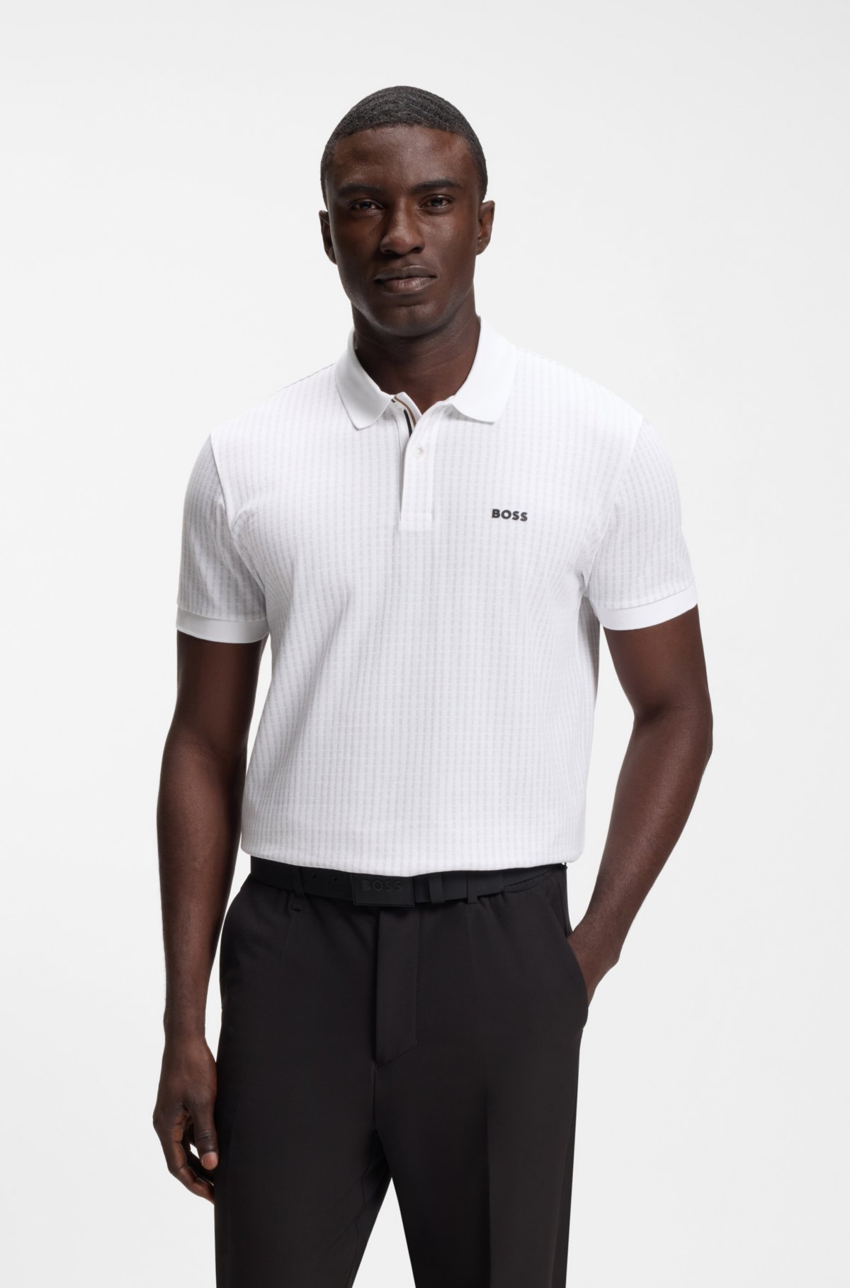 Maglia polo in piqué di cotone con stampa a tinta unita