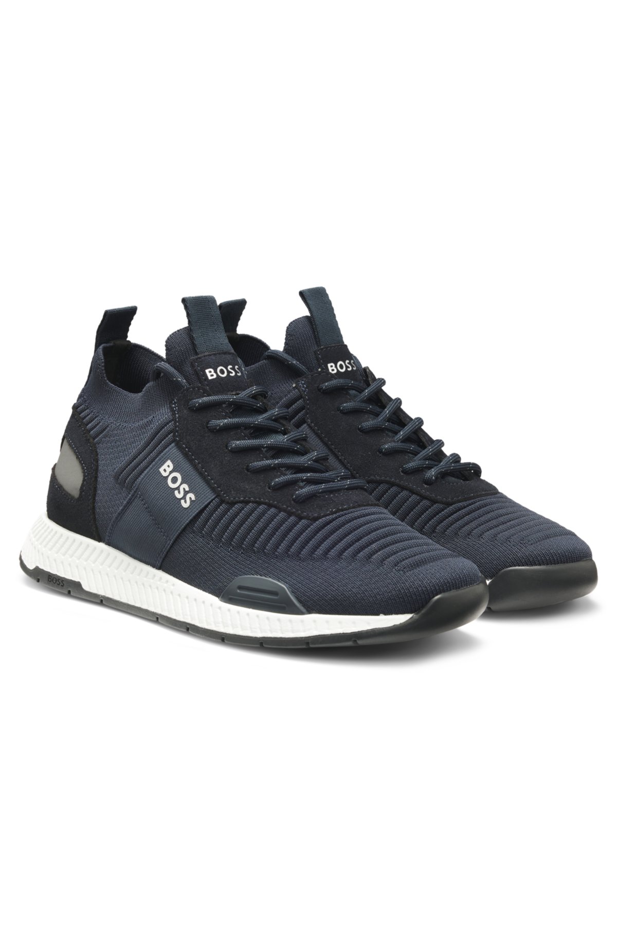 Scarpe da ginnastica con tomaia in maglia e rifiniture in pelle scamosciata