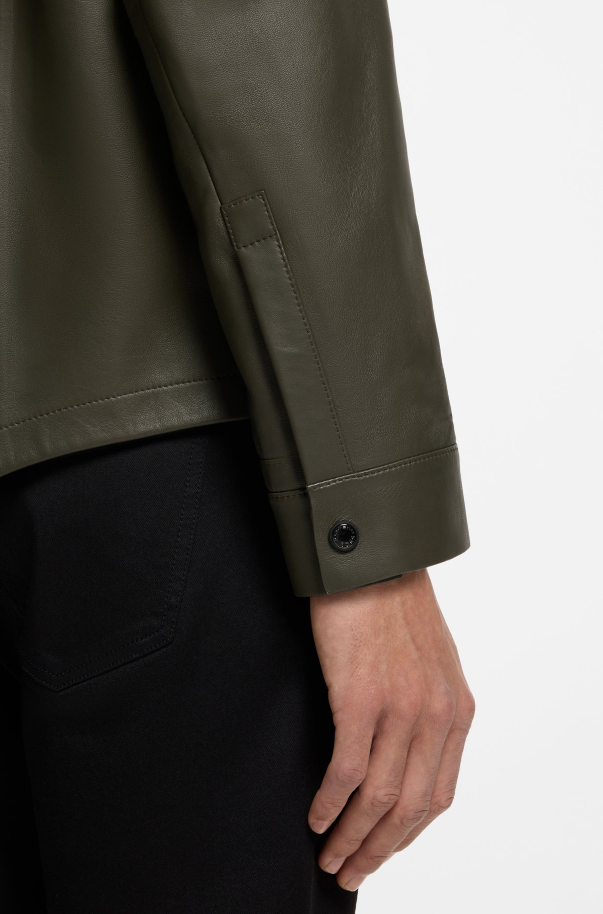 Camicia regolare Porsche x BOSS in pelle di nabuk