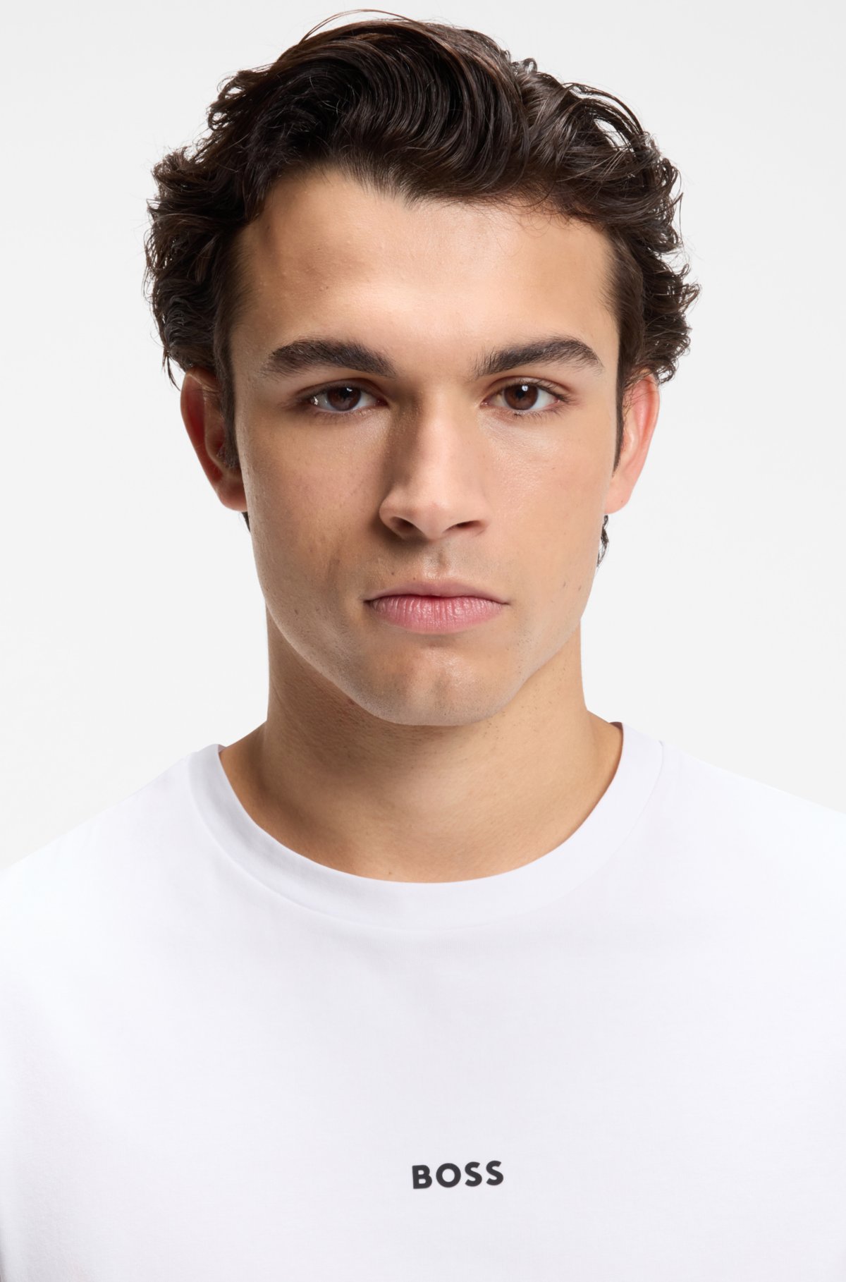 T-shirt in cotone elasticizzato con logo a contrasto