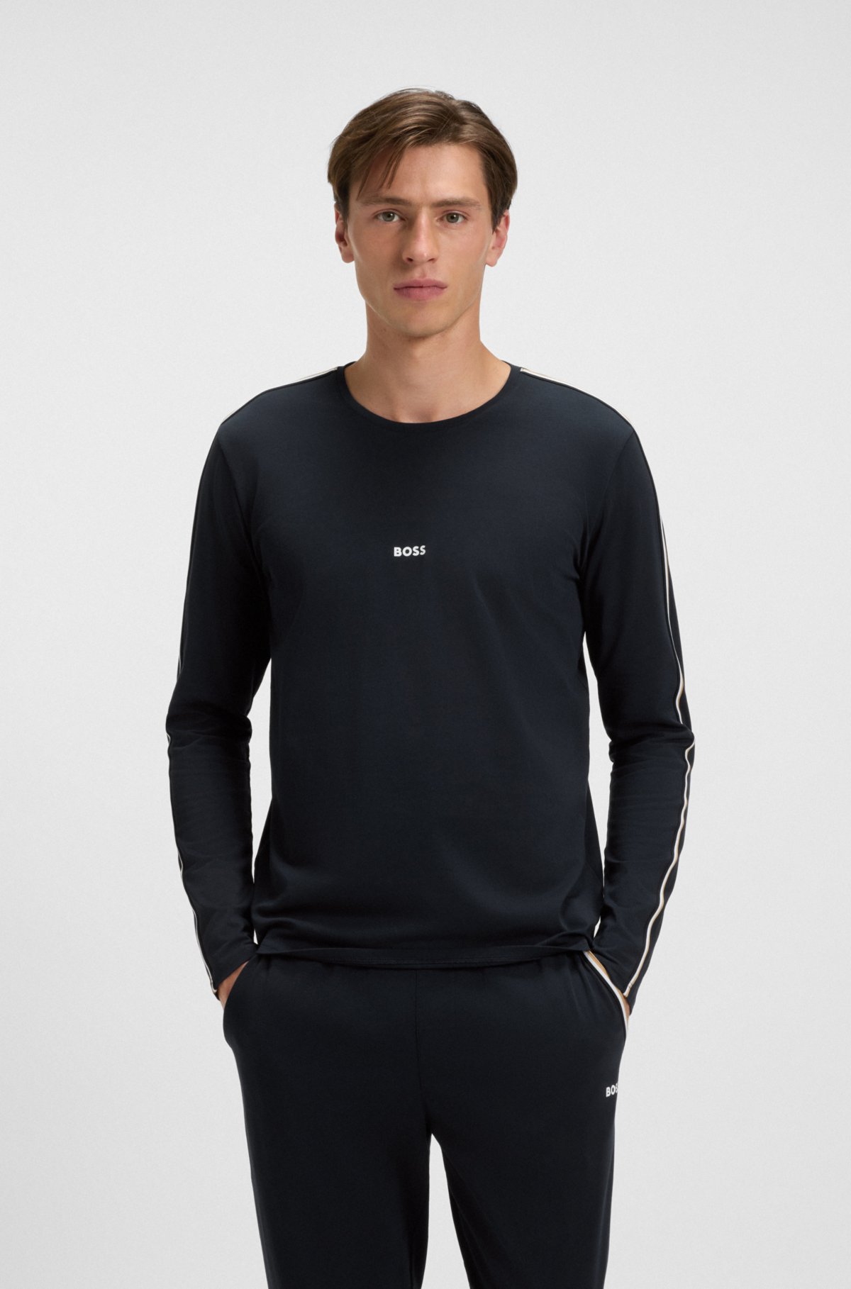 Camicia da notte in cotone elasticizzato con strisce decorative