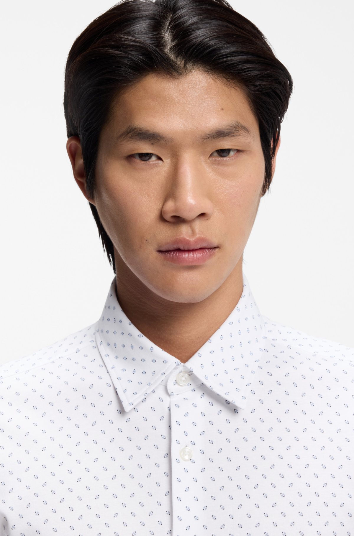 Camicia a taglio slim in misto cotone con stampa