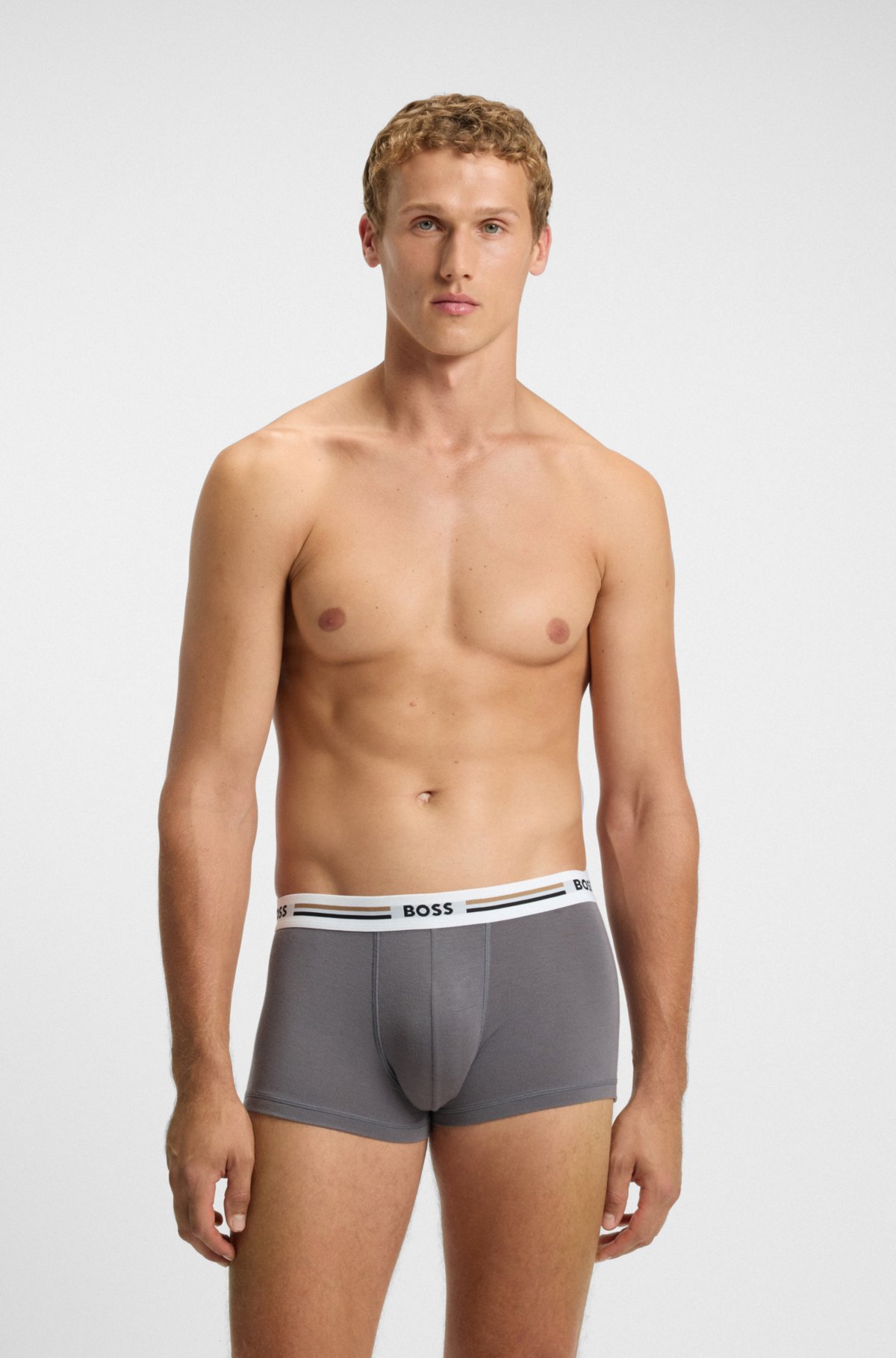 Set di tre boxer con fascia elastica a righe e logo