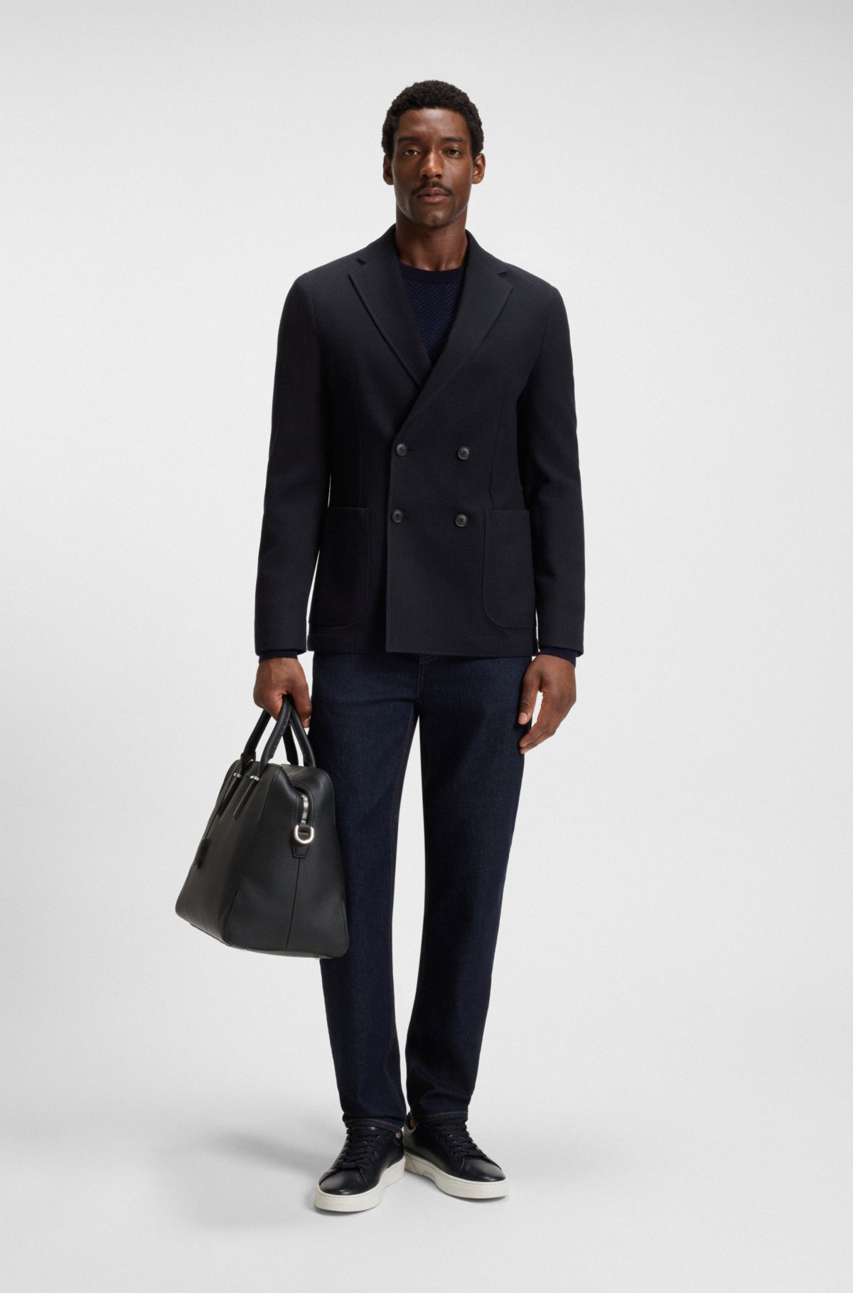 Giacca slim-fit a microfantasia in lana elastica