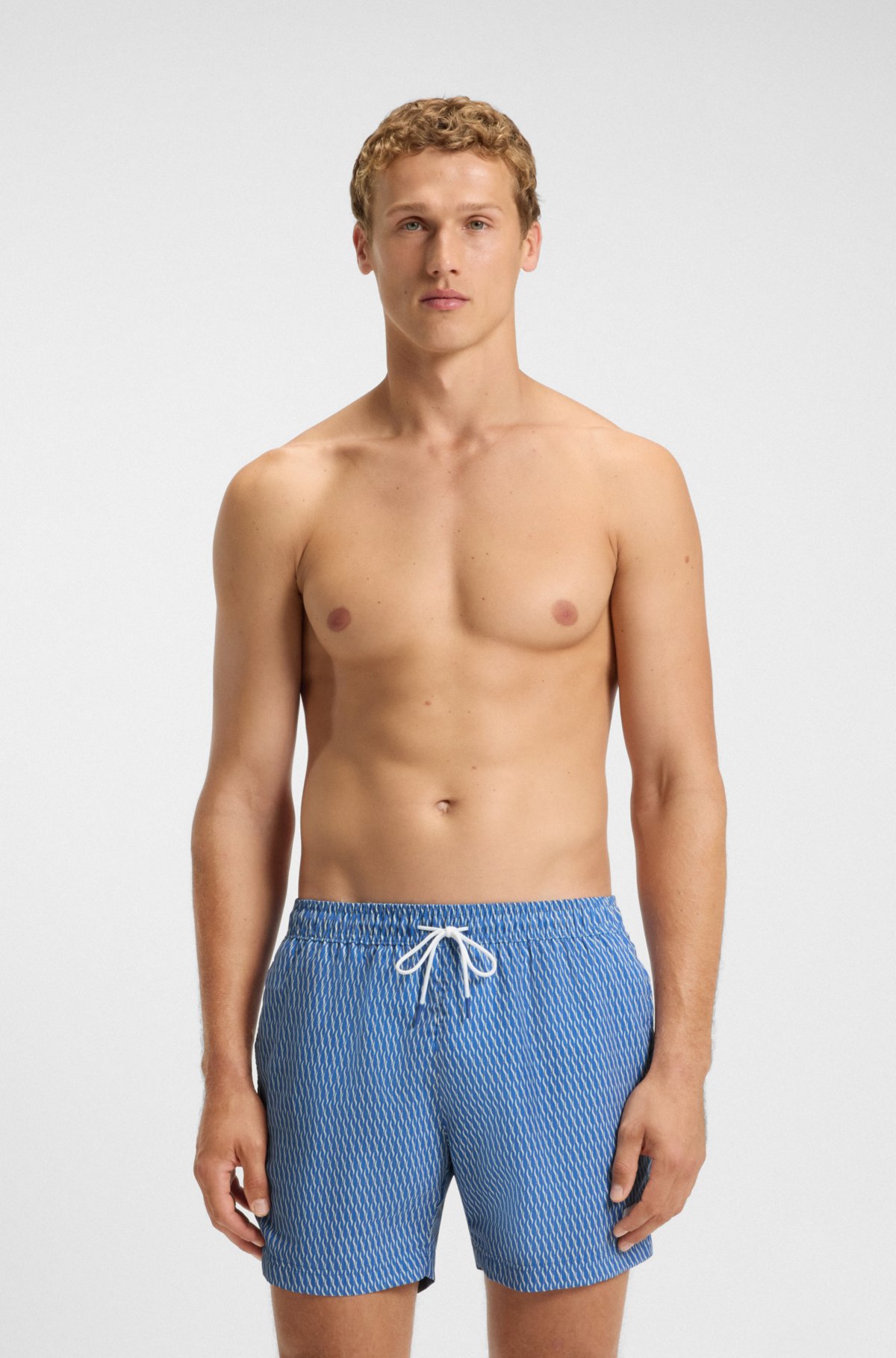 Bermuda da bagno con micro stampa e logo patch
