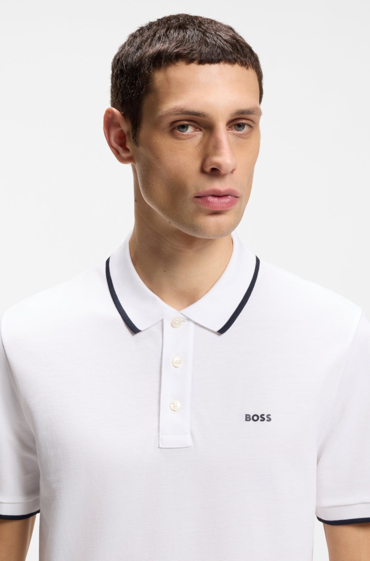 Maglia polo in piqué di cotone con finiture a contrasto