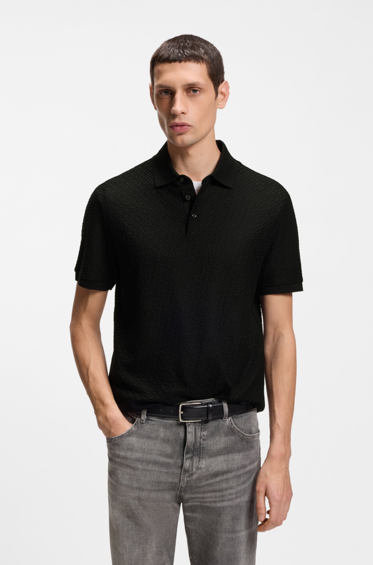 Maglietta polo in cotone con monogramma jacquard