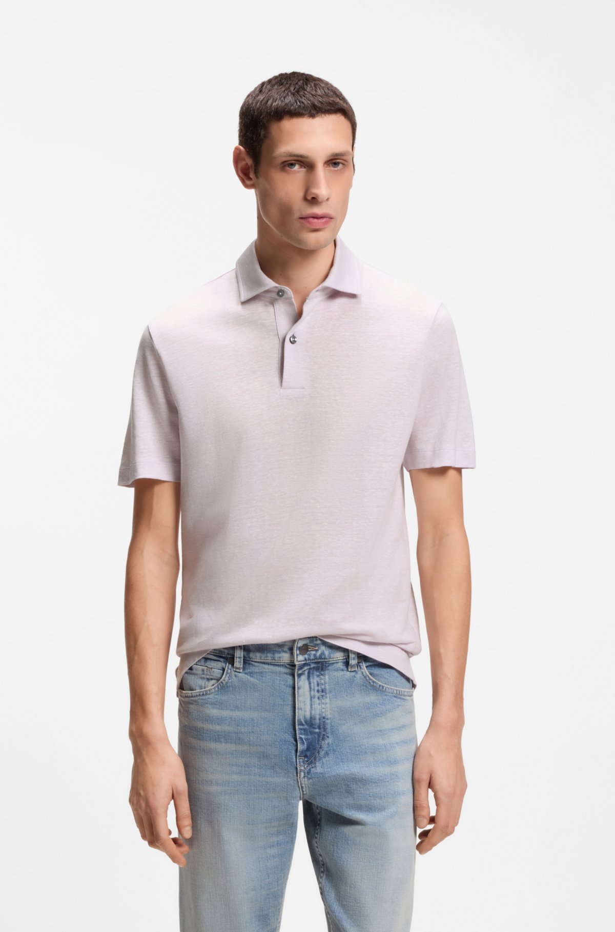 Maglietta polo regular in cotone e lino