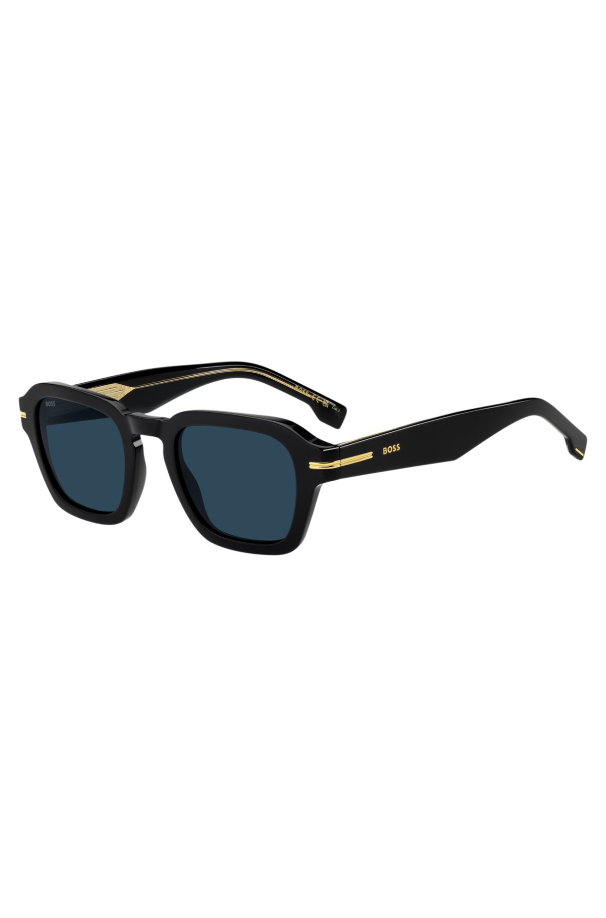 Occhiali da sole in acetato nero con finiture dorate