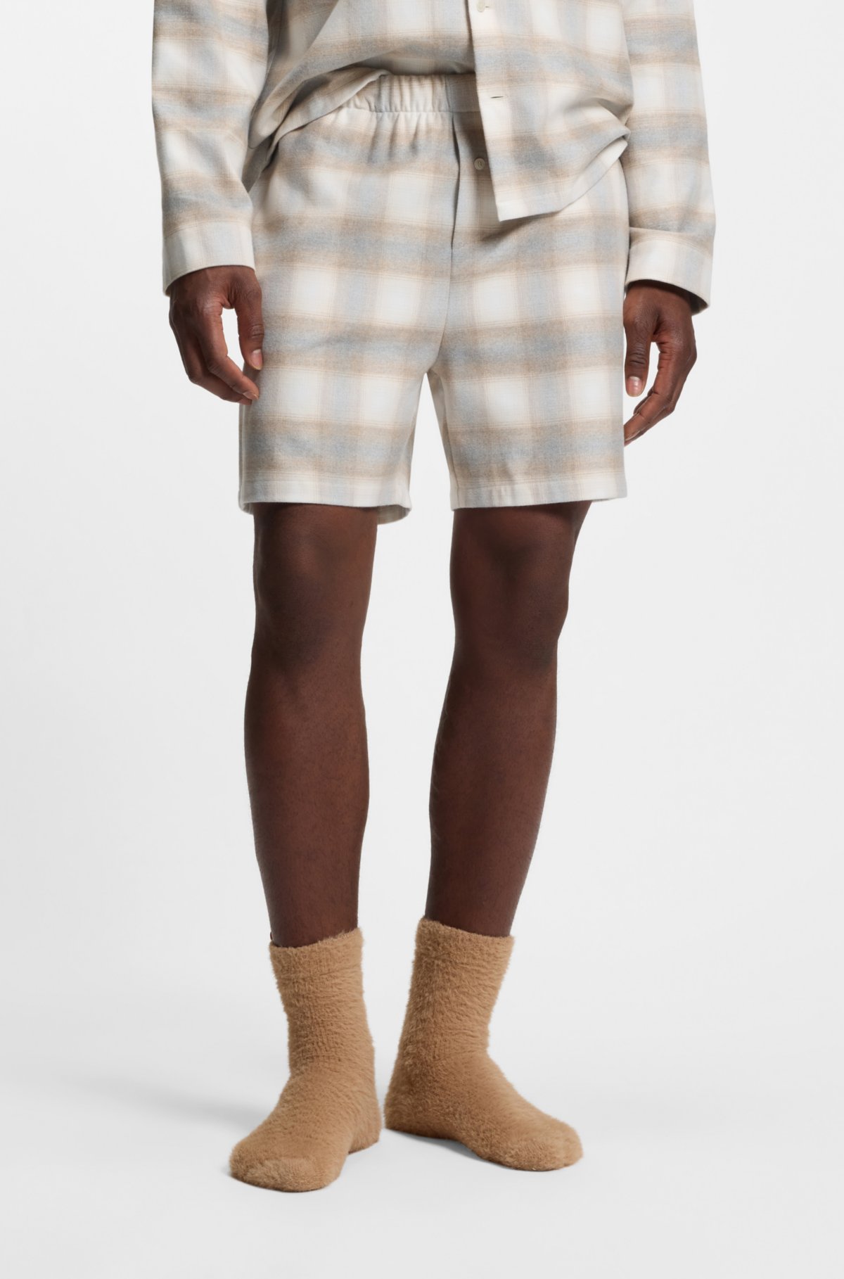 Pantaloncini per pigiama in flanella di cotone con motivo Vichy