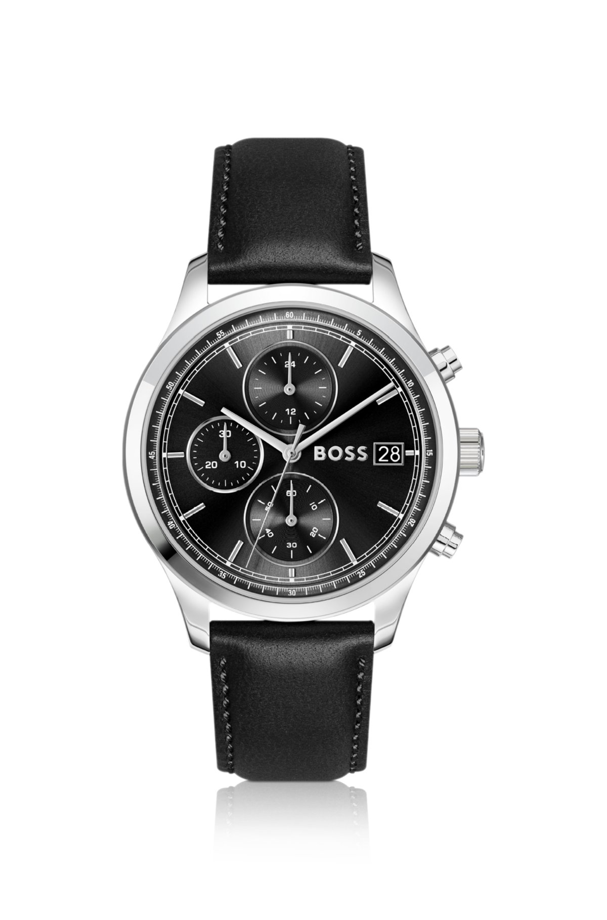 Orologio cronografo Stratus con cinturino in pelle nera