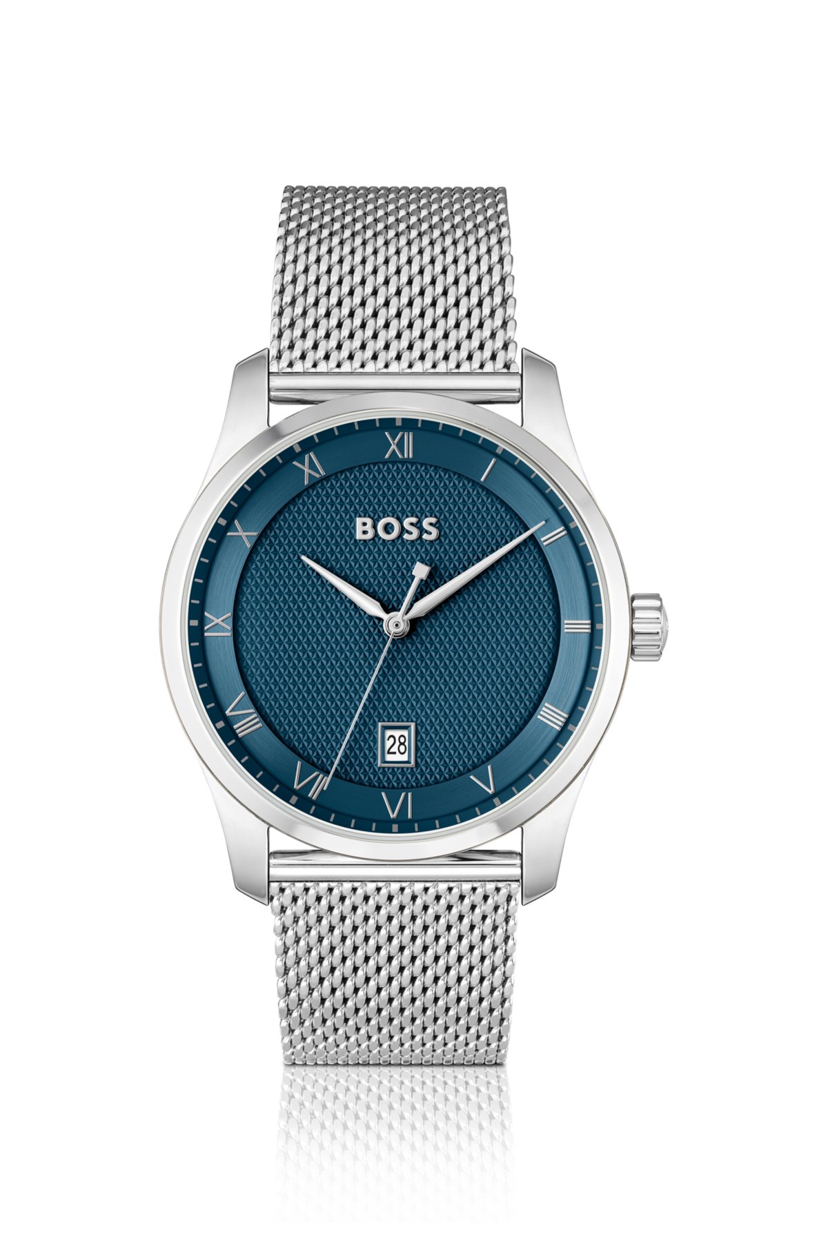 Orologio con cinturino in maglia PRINCIPLE con quadrante blu a motivi