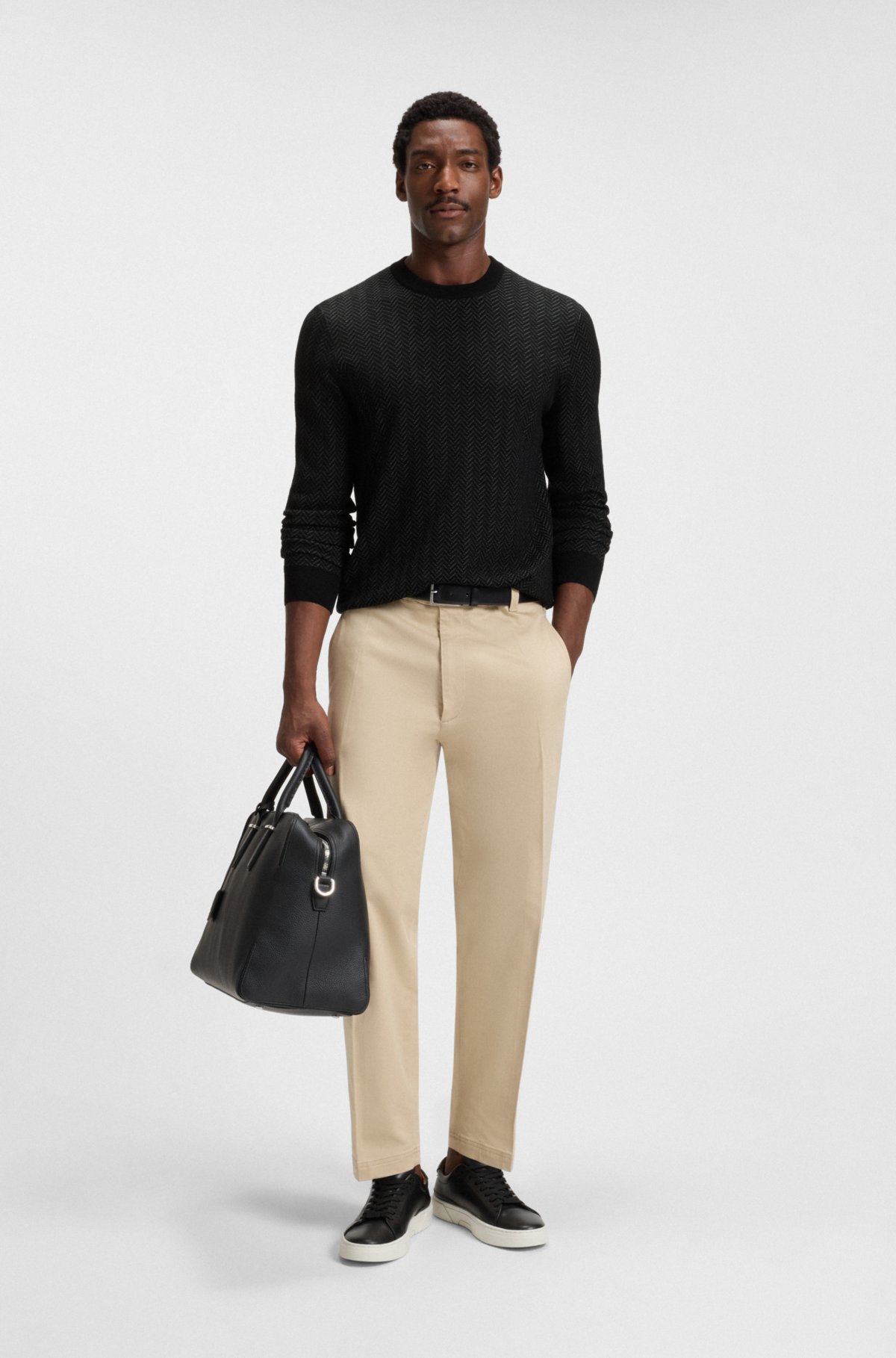 Giacca a maglia con motivo herringbone in lana e cotone