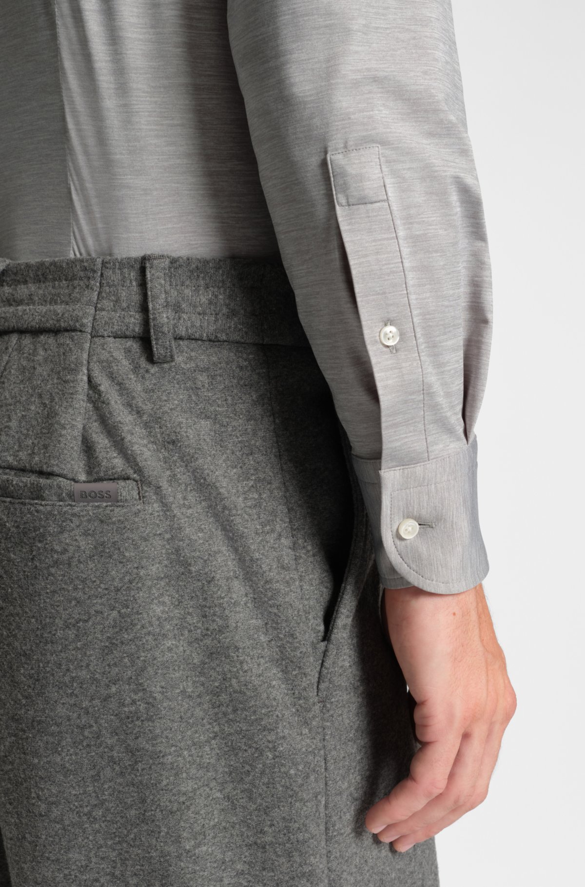 Camicia a vestibilità aderente in flanella prestazionale spazzolata