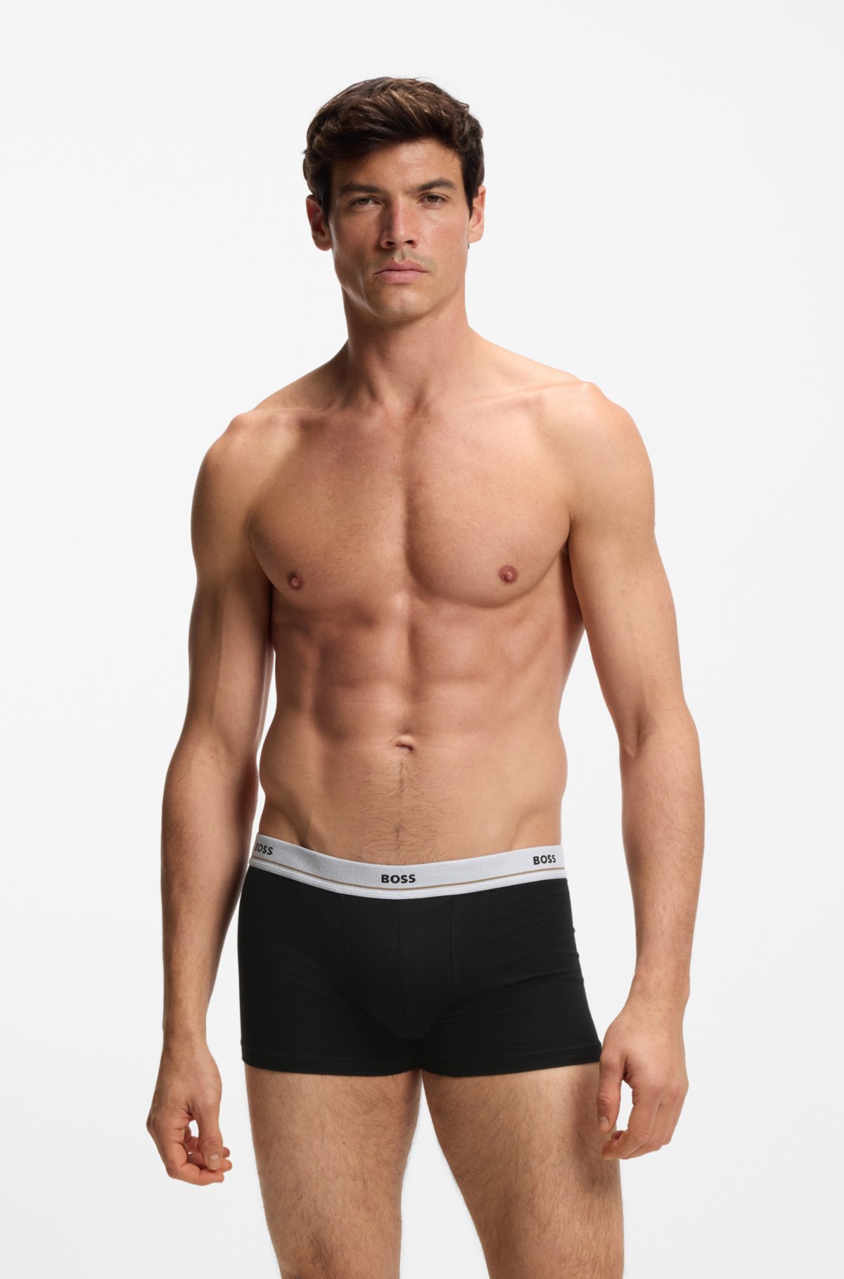 Set di cinque boxer in cotone elastico con cintura con logo