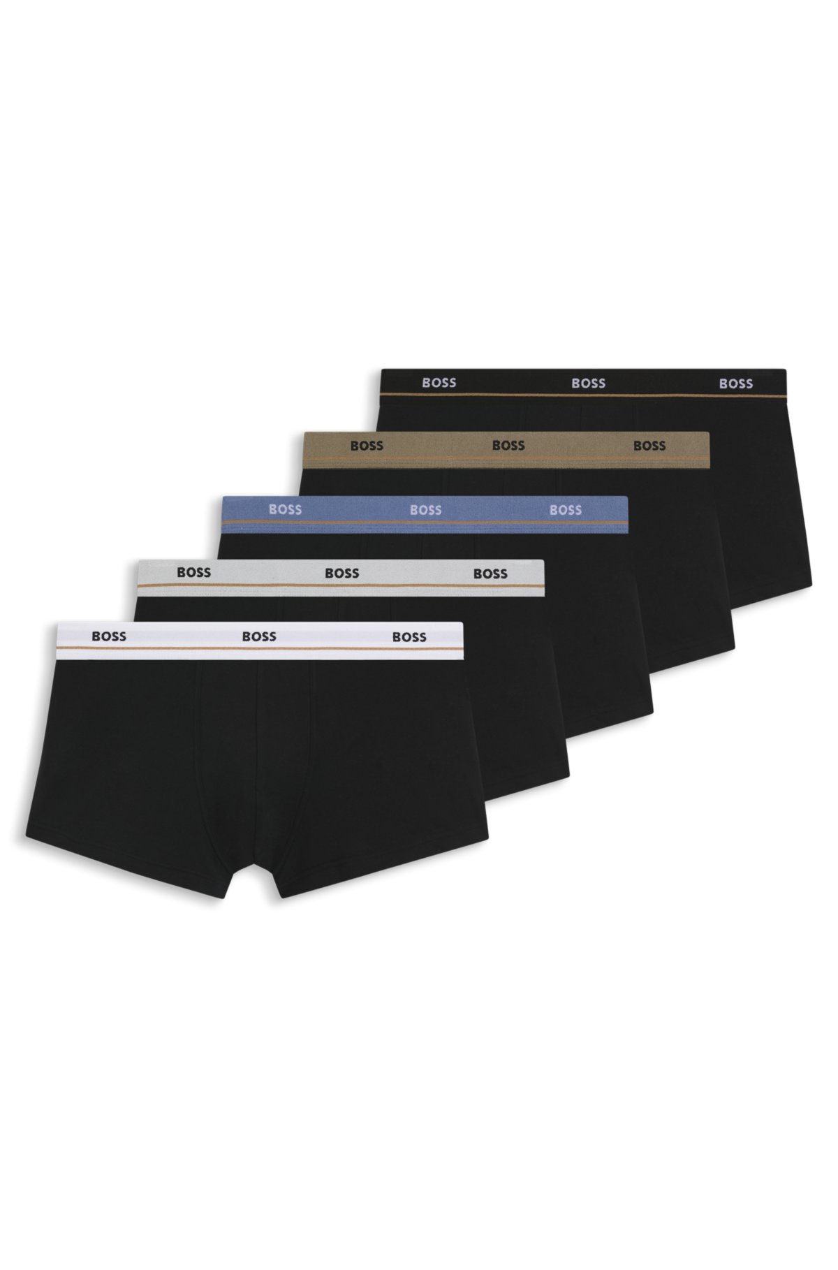 Set di cinque boxer in cotone elastico con fascia in vita con logo