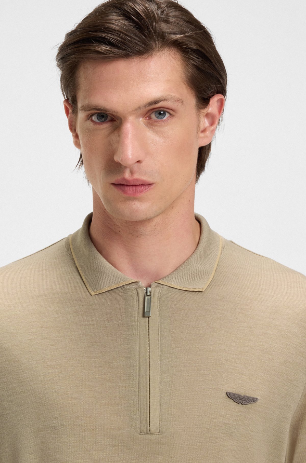 Maglietta polo BOSS x ASTON MARTIN con logo in nubuck