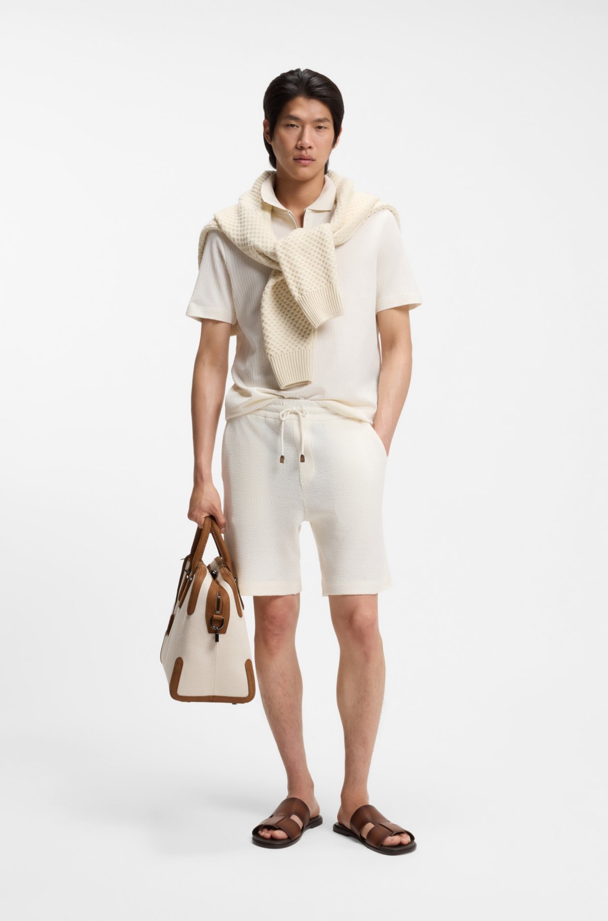Maglietta polo in cotone e seta con zip sul collo