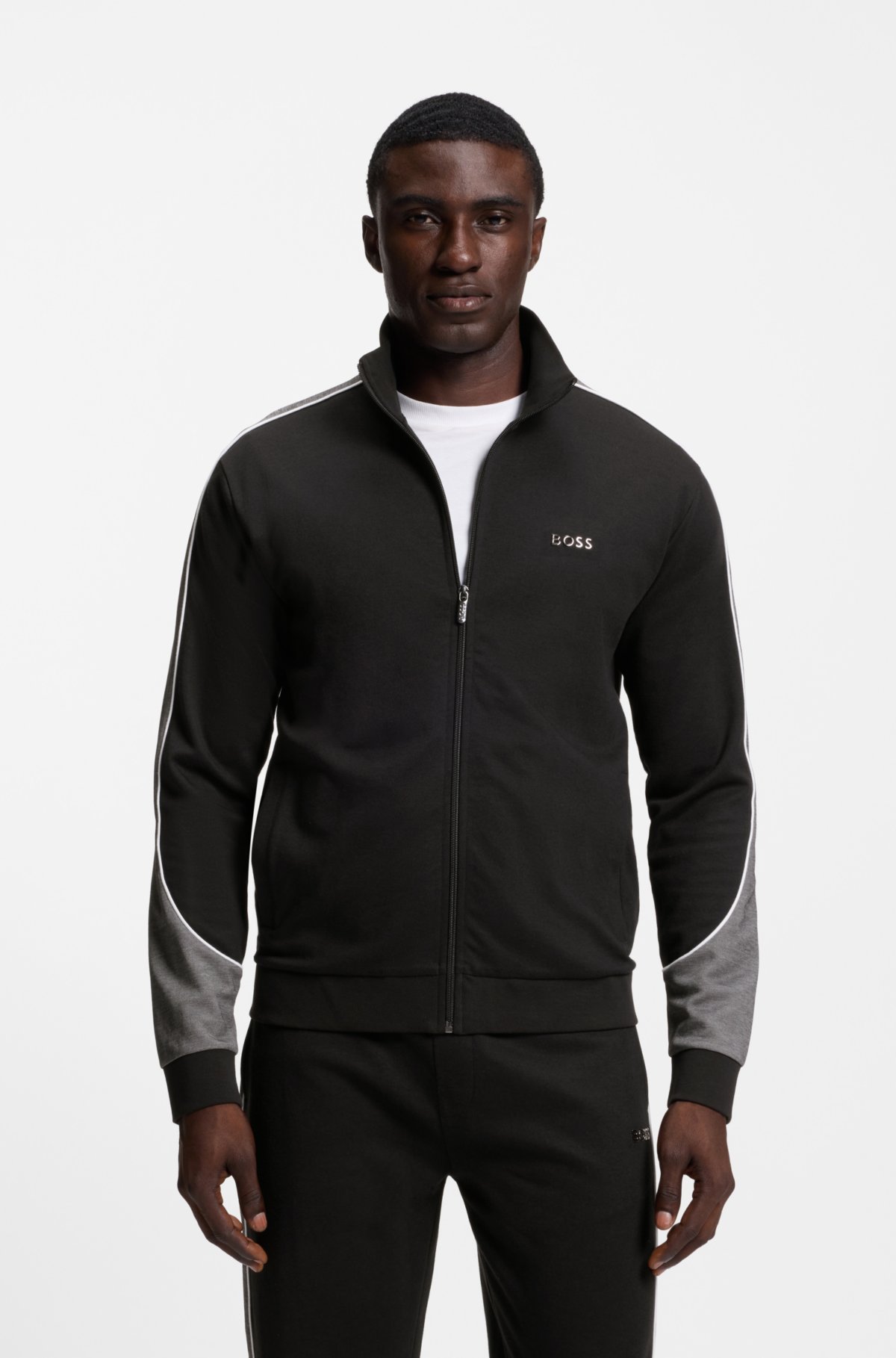 Giubbotto con zip a contrasto in misto cotone